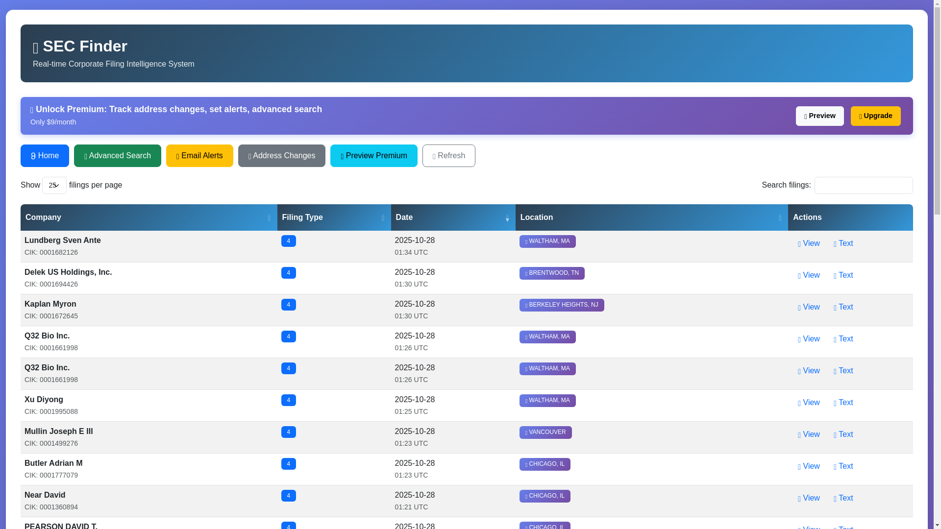 website screenshot of https://secfinder.io/