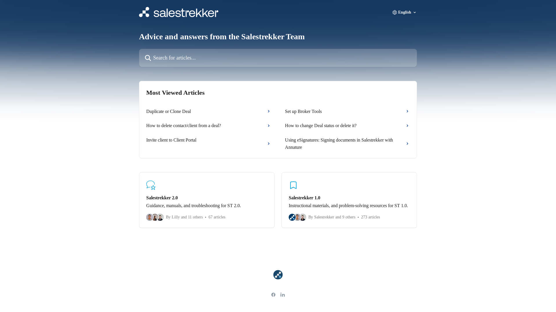 website screenshot of https://support.salestrekker.com/en/