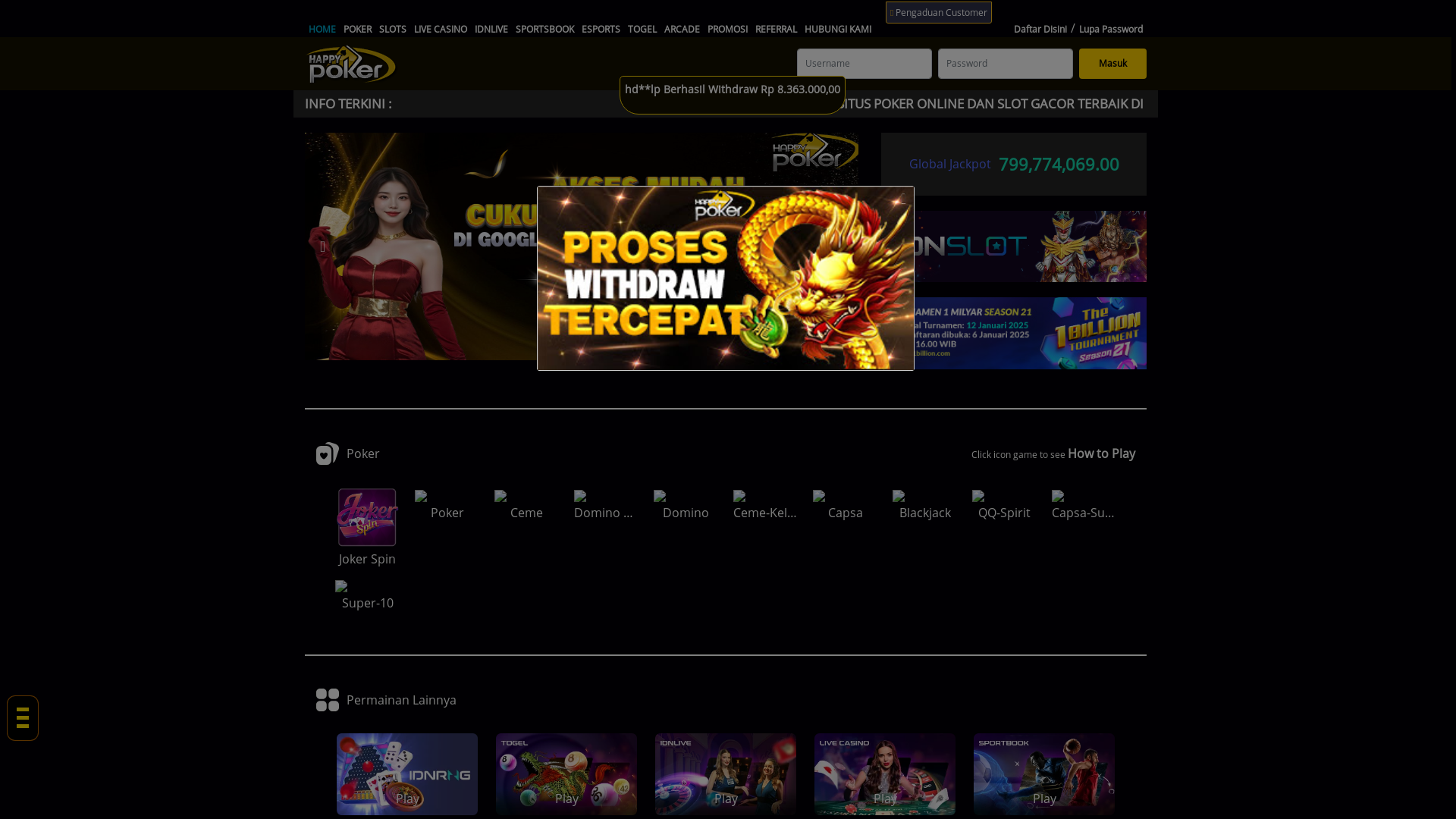 website screenshot of https://happypoker1.com/