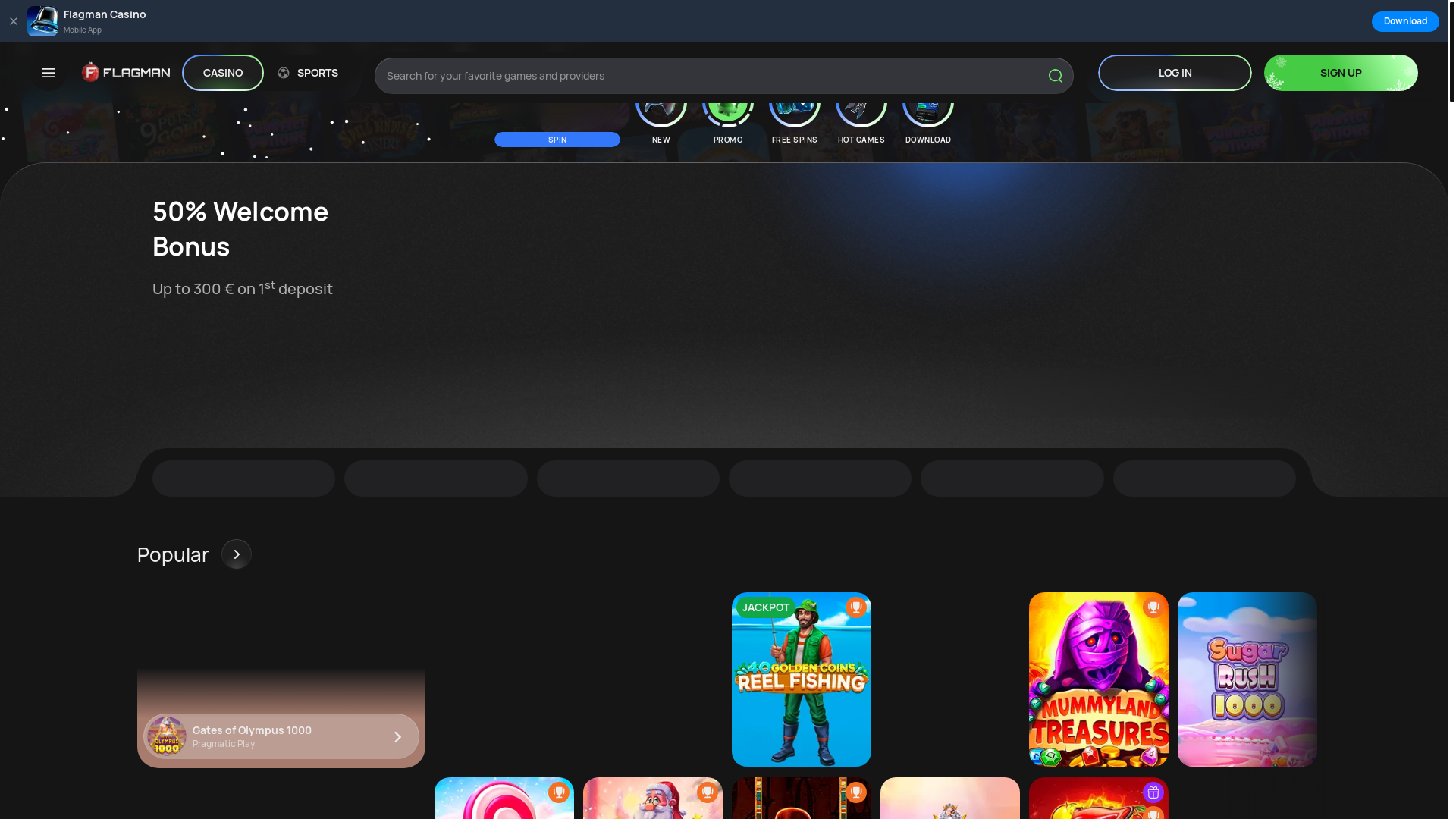 website screenshot of https://flagman.casino/
