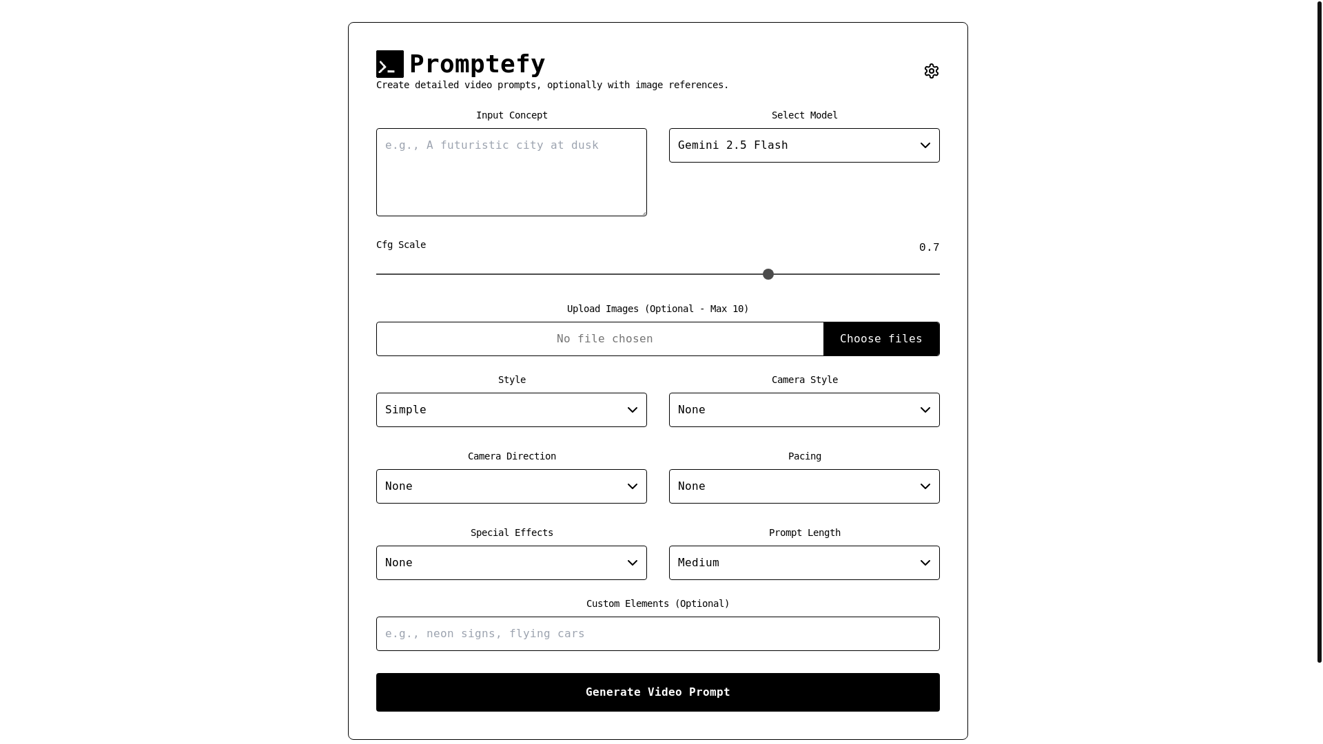 website screenshot of https://promptefy.online/