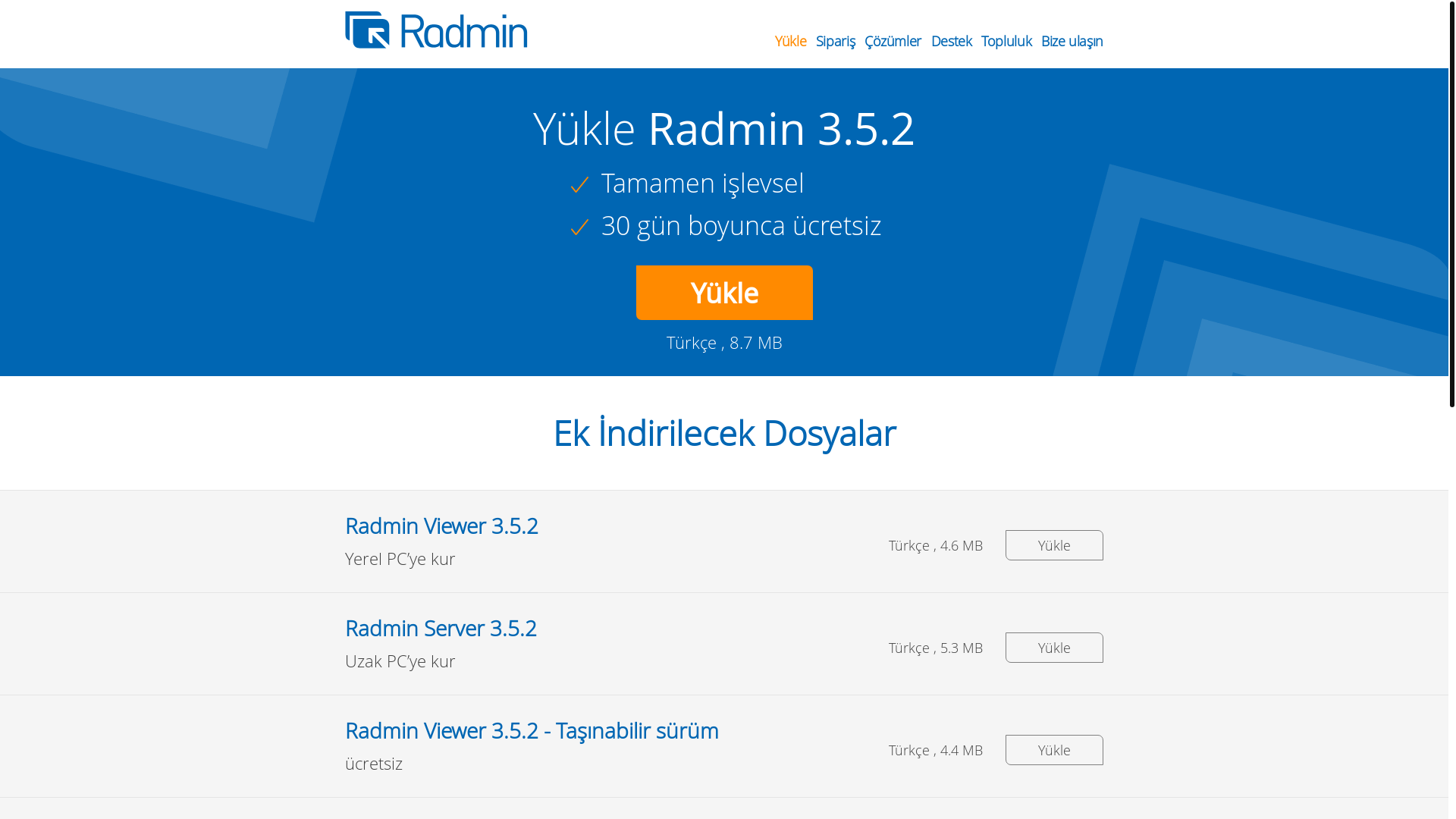 website screenshot of https://www.radmin.com/tr/download/