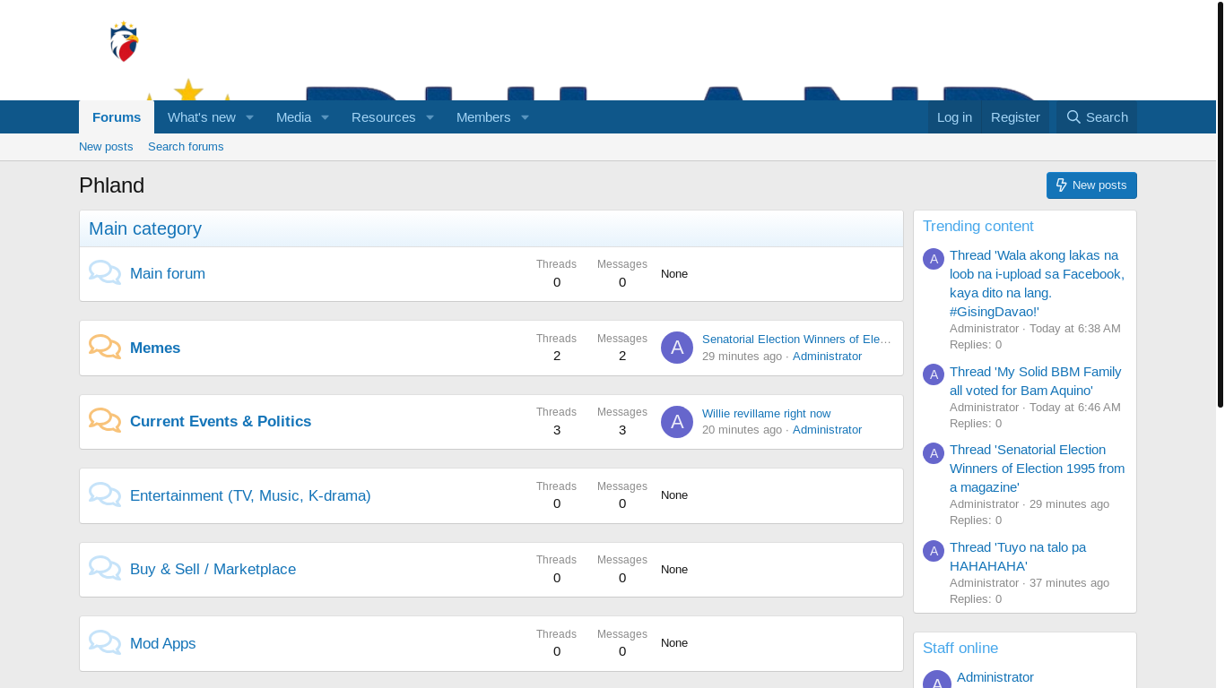 website screenshot of https://phland.org/