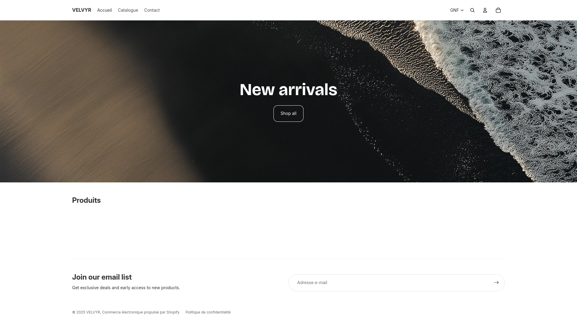 website screenshot of https://velvyr.shop/