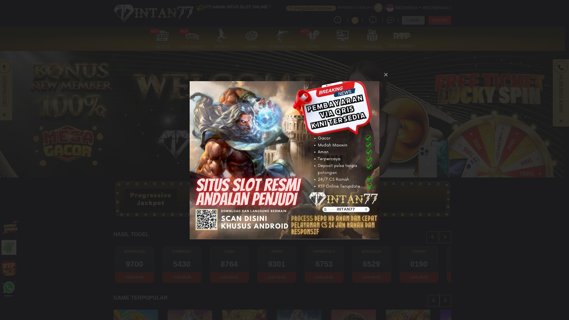 website screenshot of https://intan77serverluargacorterpercaya.store/