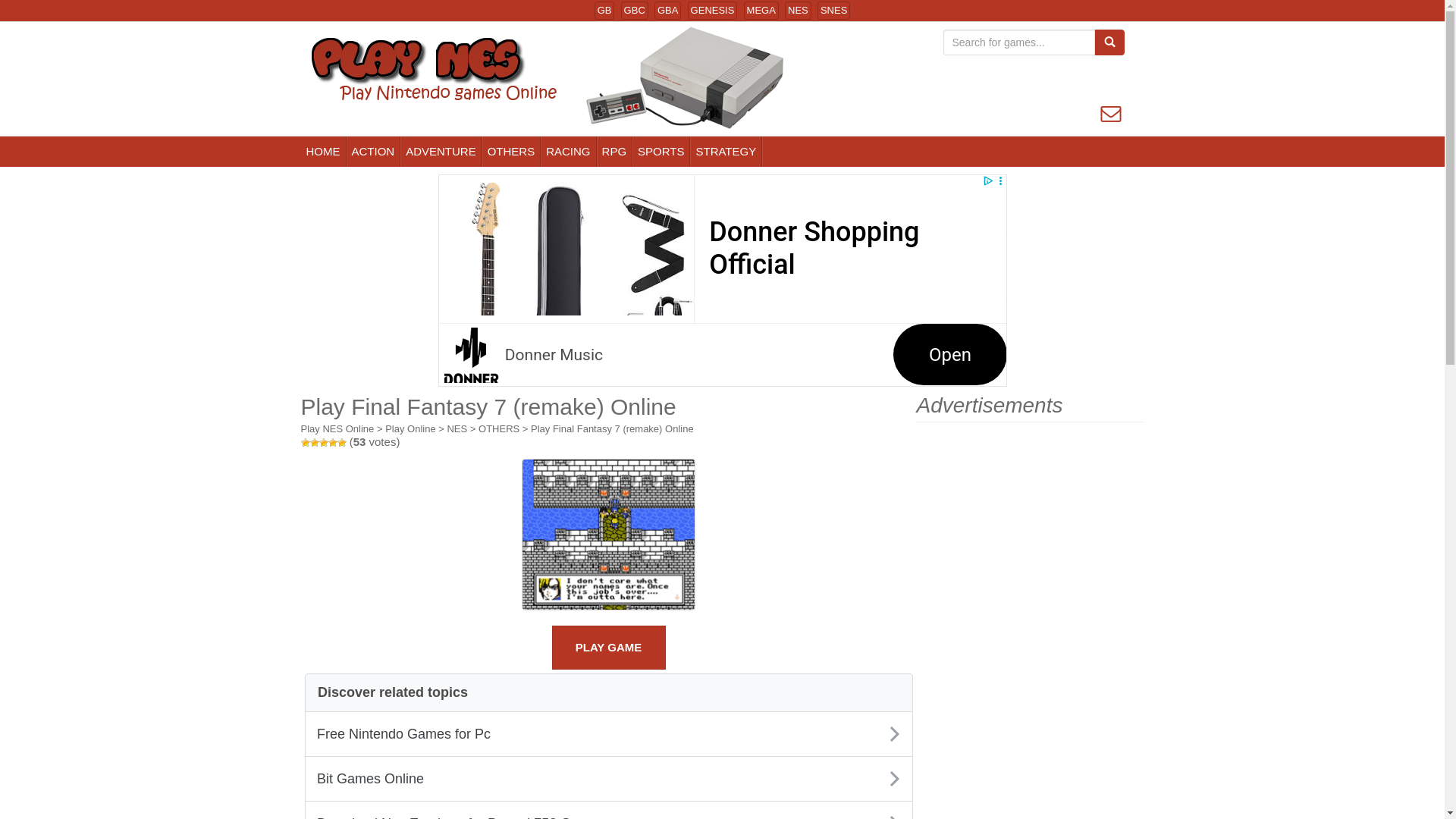 website screenshot of https://www.playnesonline.com/play-final-fantasy-7-remake-online/?