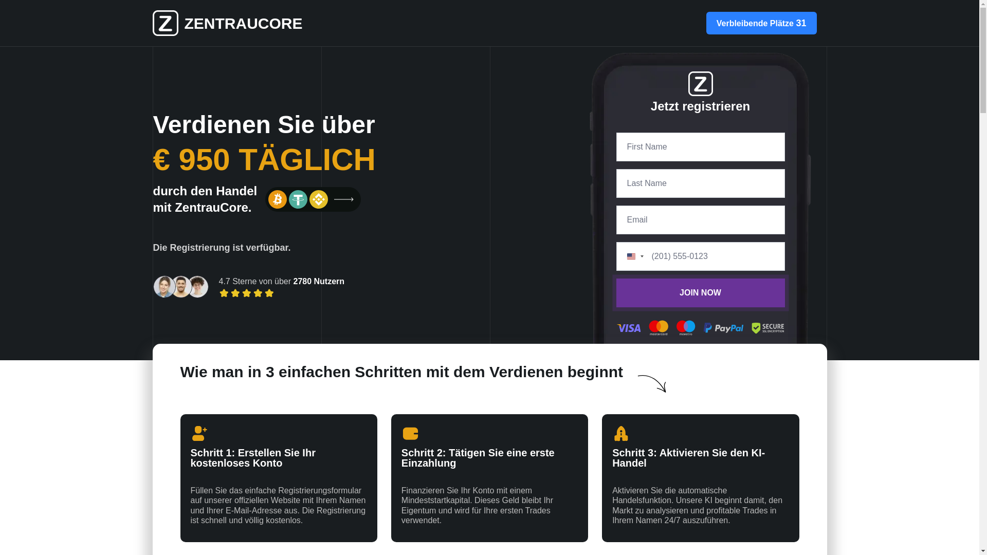 website screenshot of https://zentraucore.com/