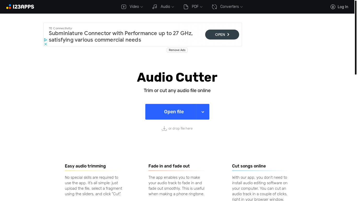 website screenshot of https://mp3cut.net/