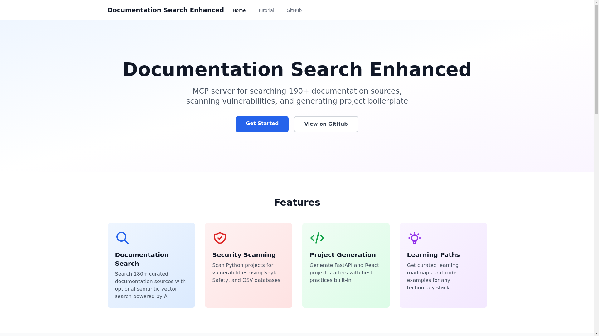 website screenshot of https://documentation-search-mcp.pages.dev/