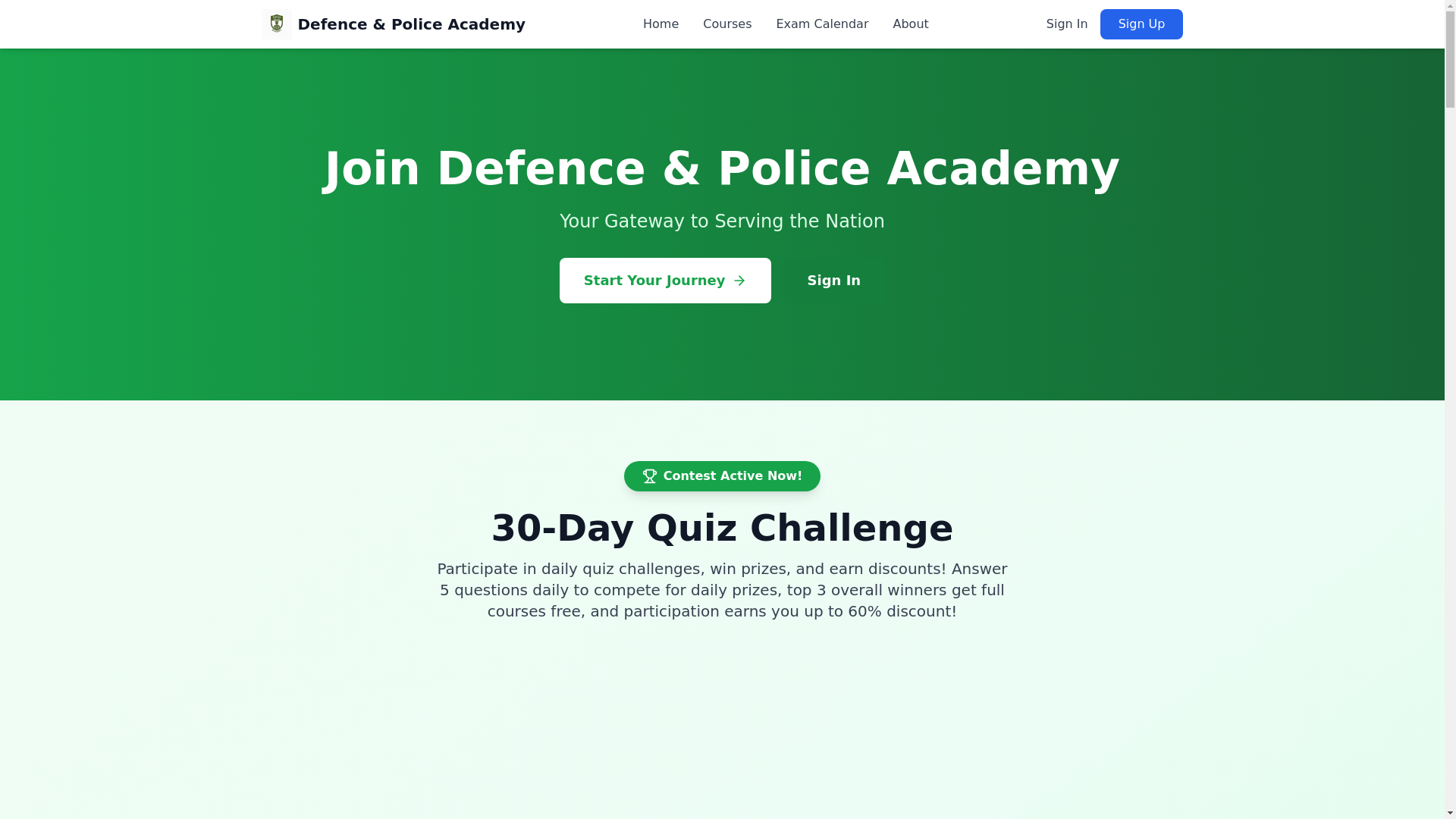 website screenshot of https://defenceandpoliceacademy.com/