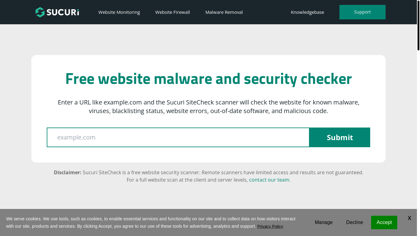 website screenshot of https://sitecheck.sucuri.net/