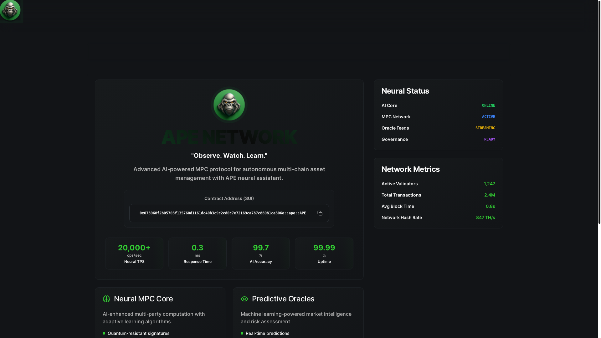 website screenshot of https://apenetwork.space/