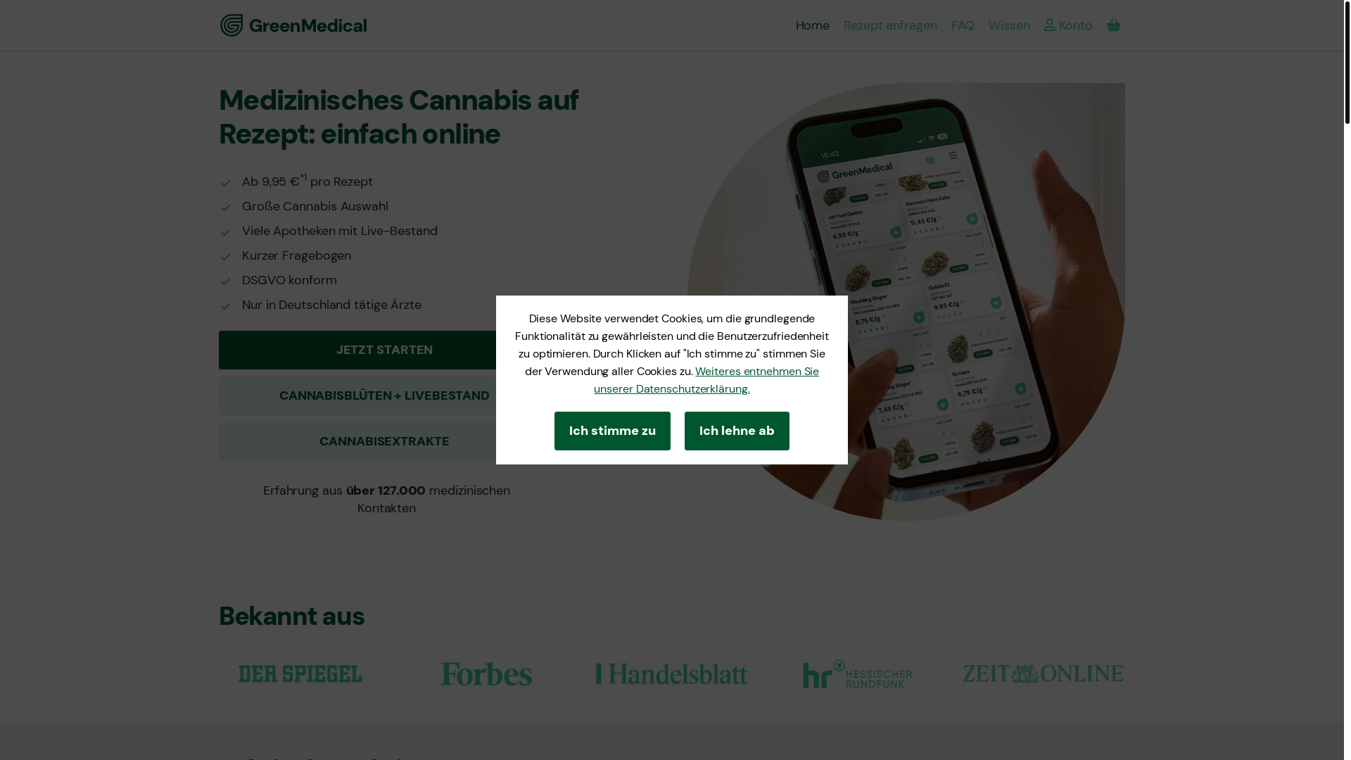website screenshot of https://greenmedical.health/de/cannabis