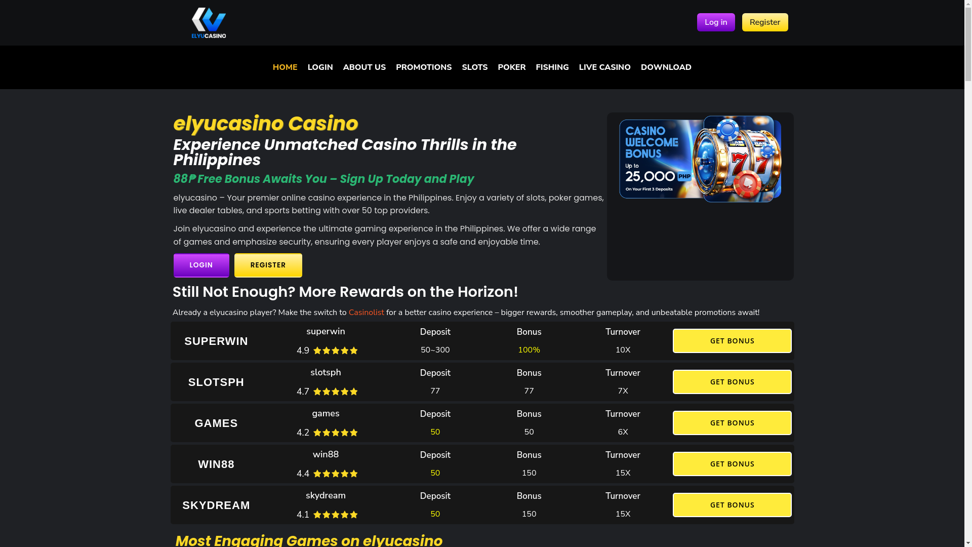 website screenshot of https://elyucasino.website/