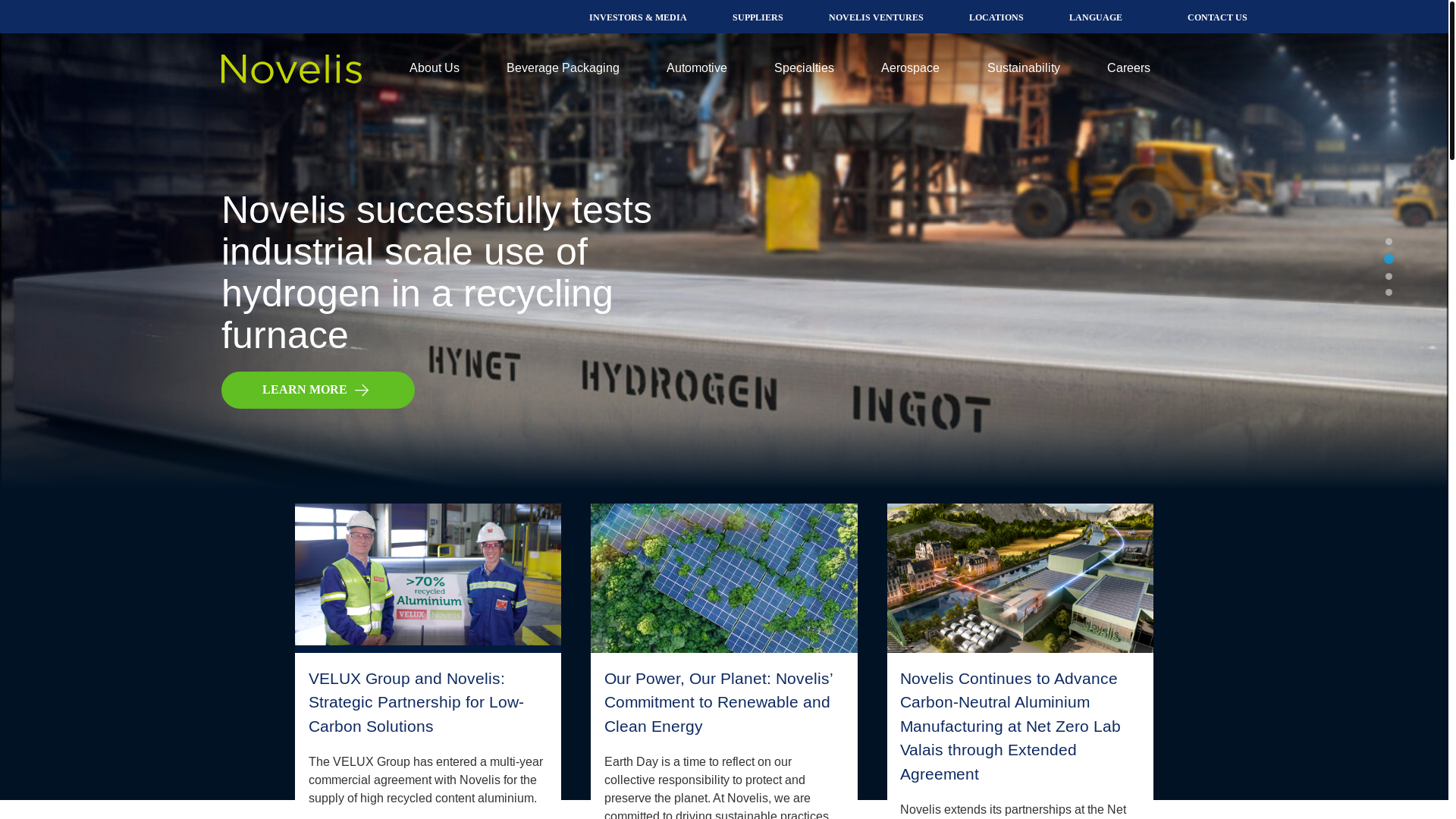 website screenshot of http://www.novelis.com/
