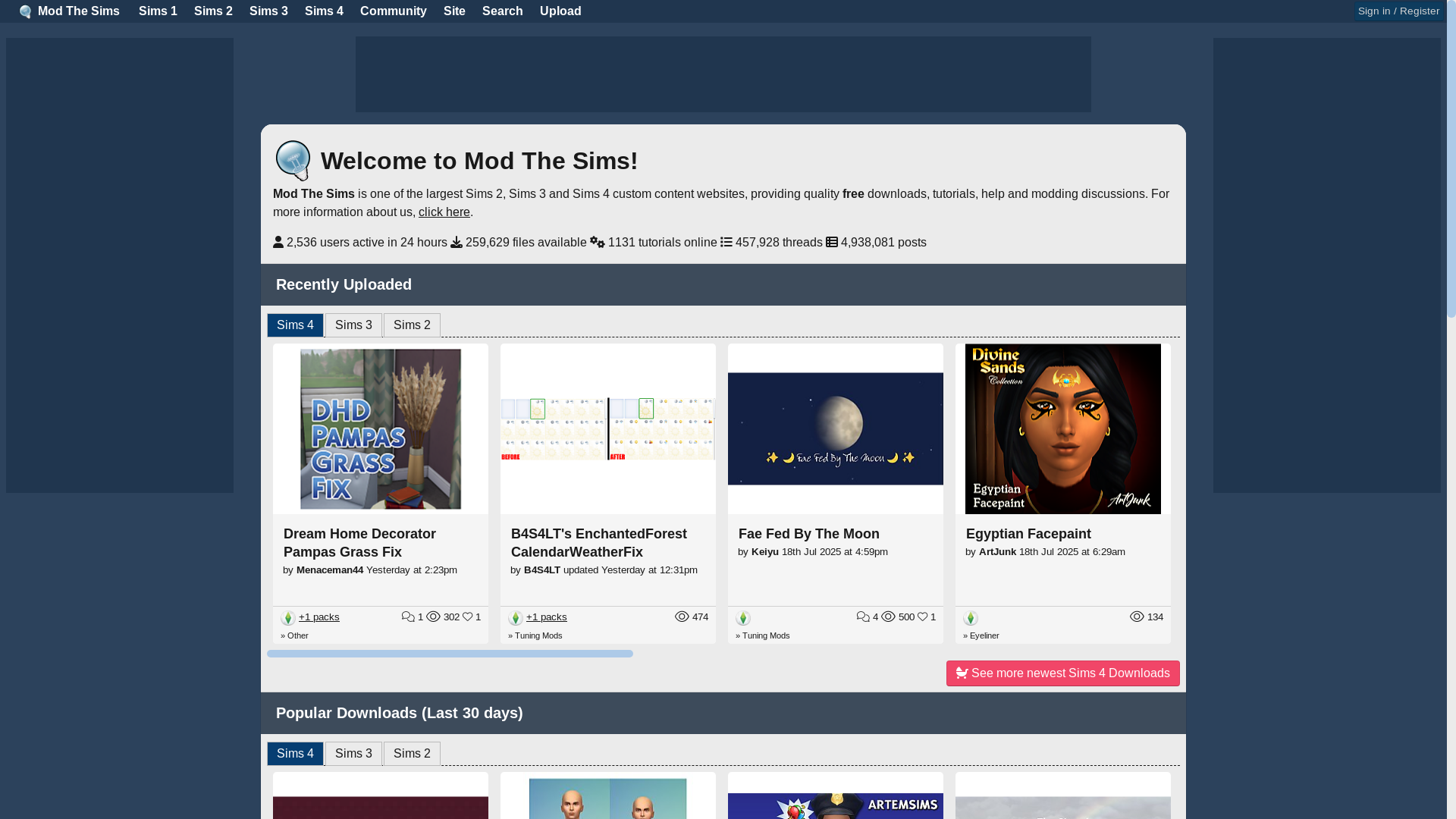 website screenshot of https://modthesims.info/