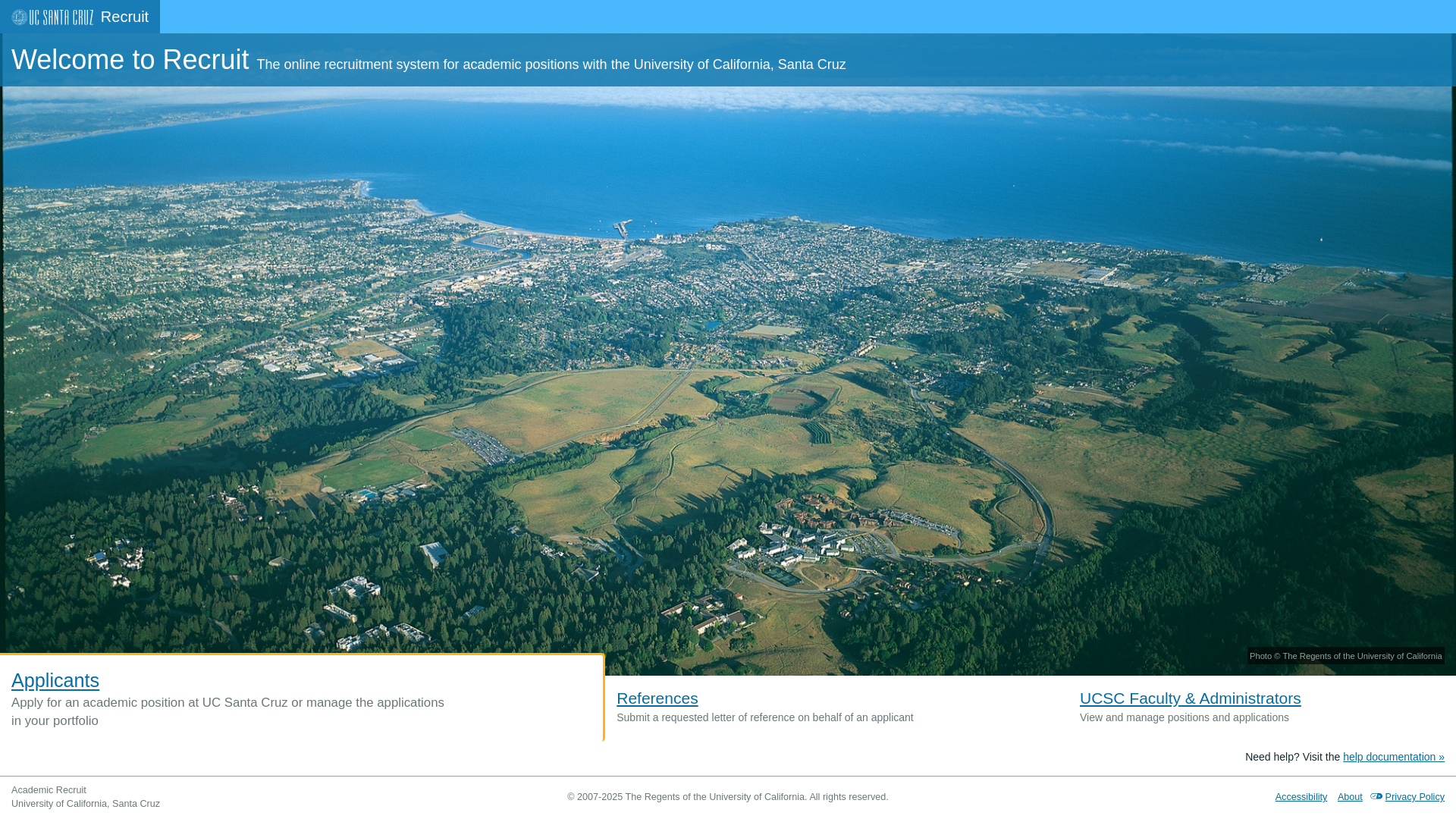 website screenshot of https://recruit.ucsc.edu/
