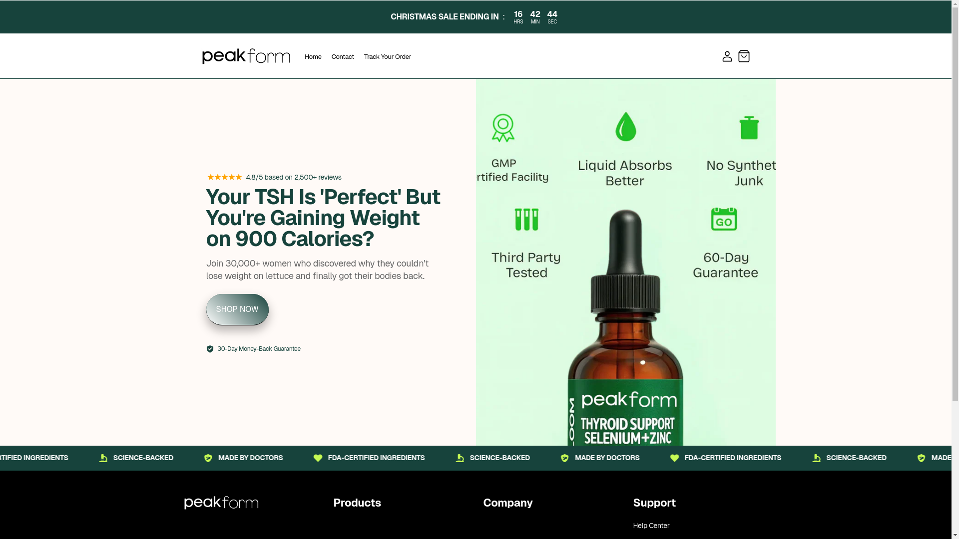 website screenshot of https://peakformnutrition.net/