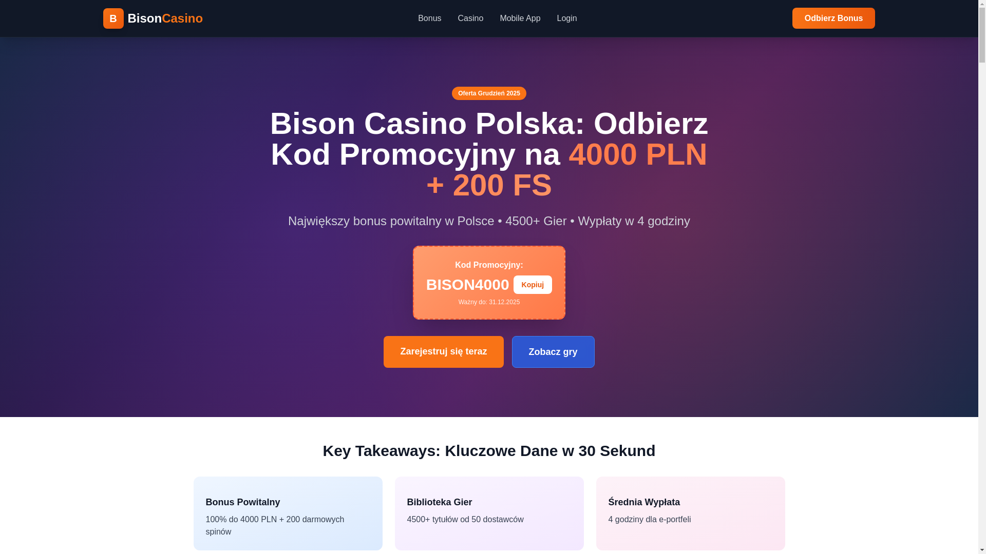 website screenshot of https://bison-casino-online.pl/