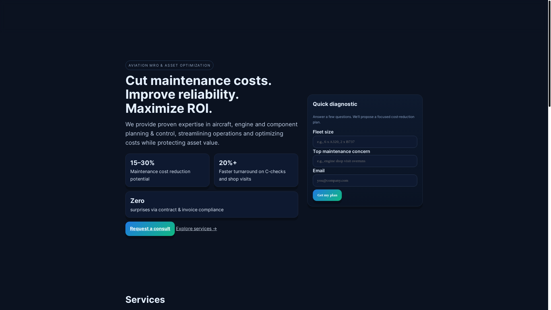 website screenshot of https://aeromaterialmanagement.com/