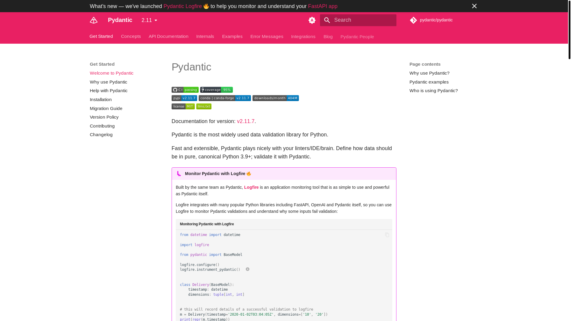 website screenshot of https://pydantic-docs.pages.dev/