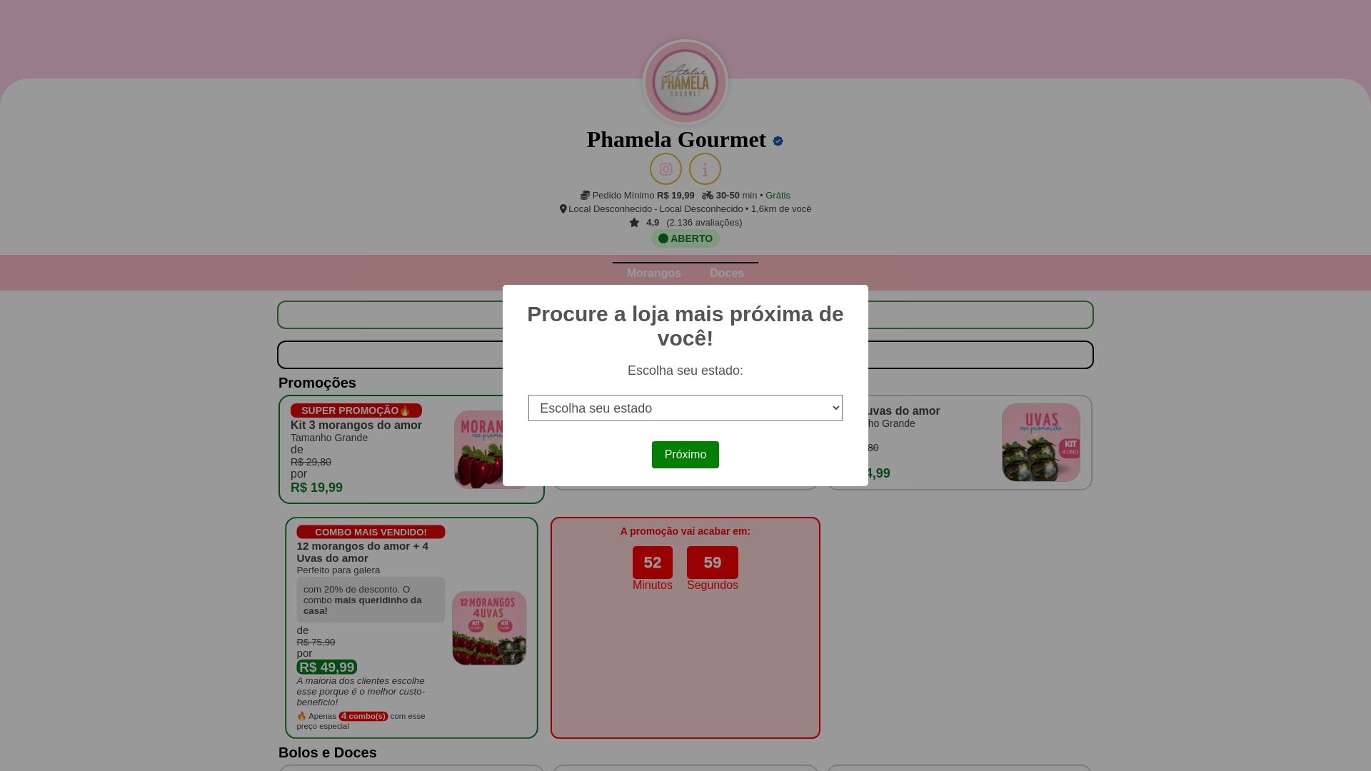 website screenshot of https://phamelagourmet.delivery/