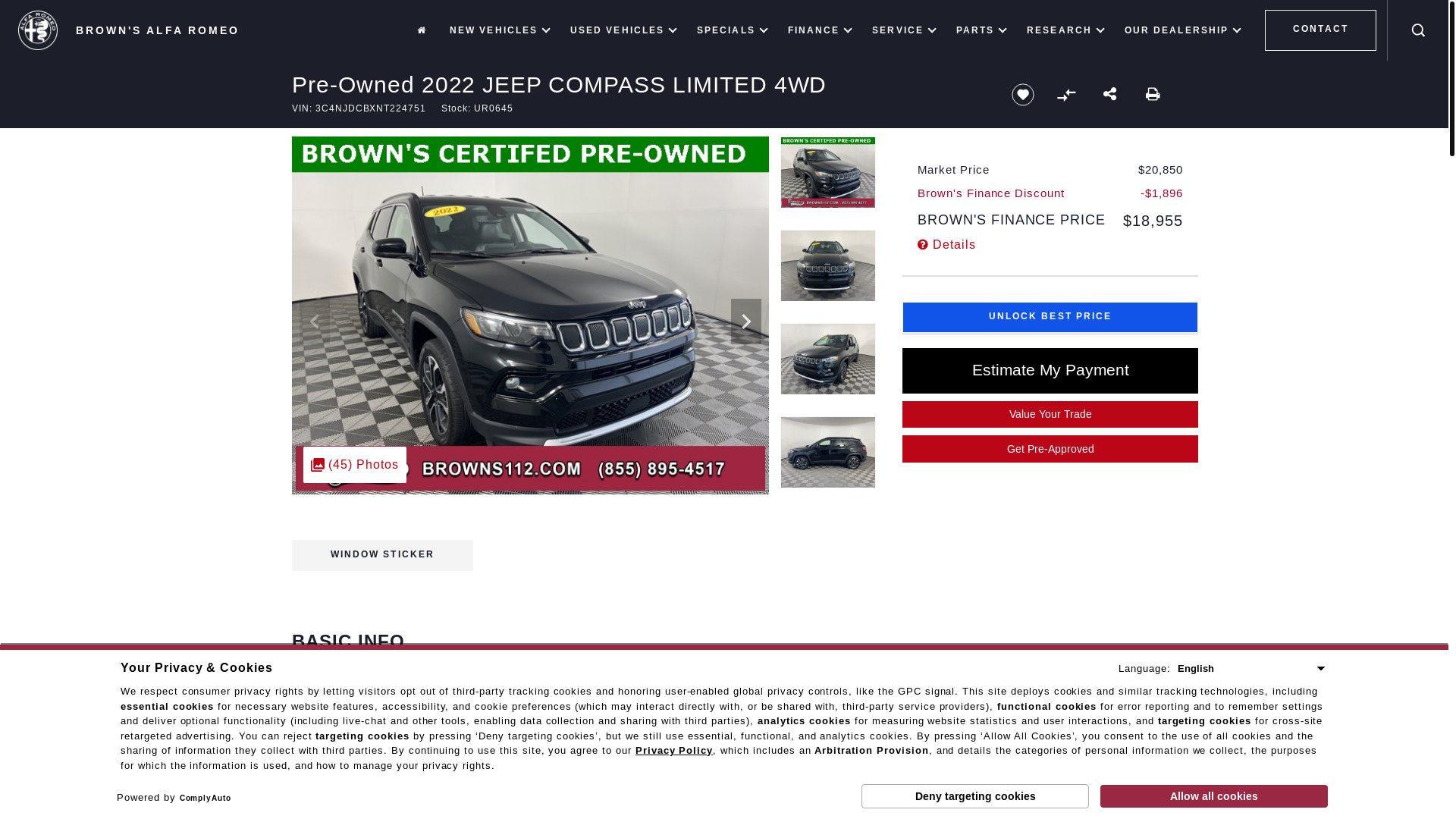 website screenshot of https://www.alfaromeousaofpatchogue.com/inventory/3C4NJDCBXNT224751/