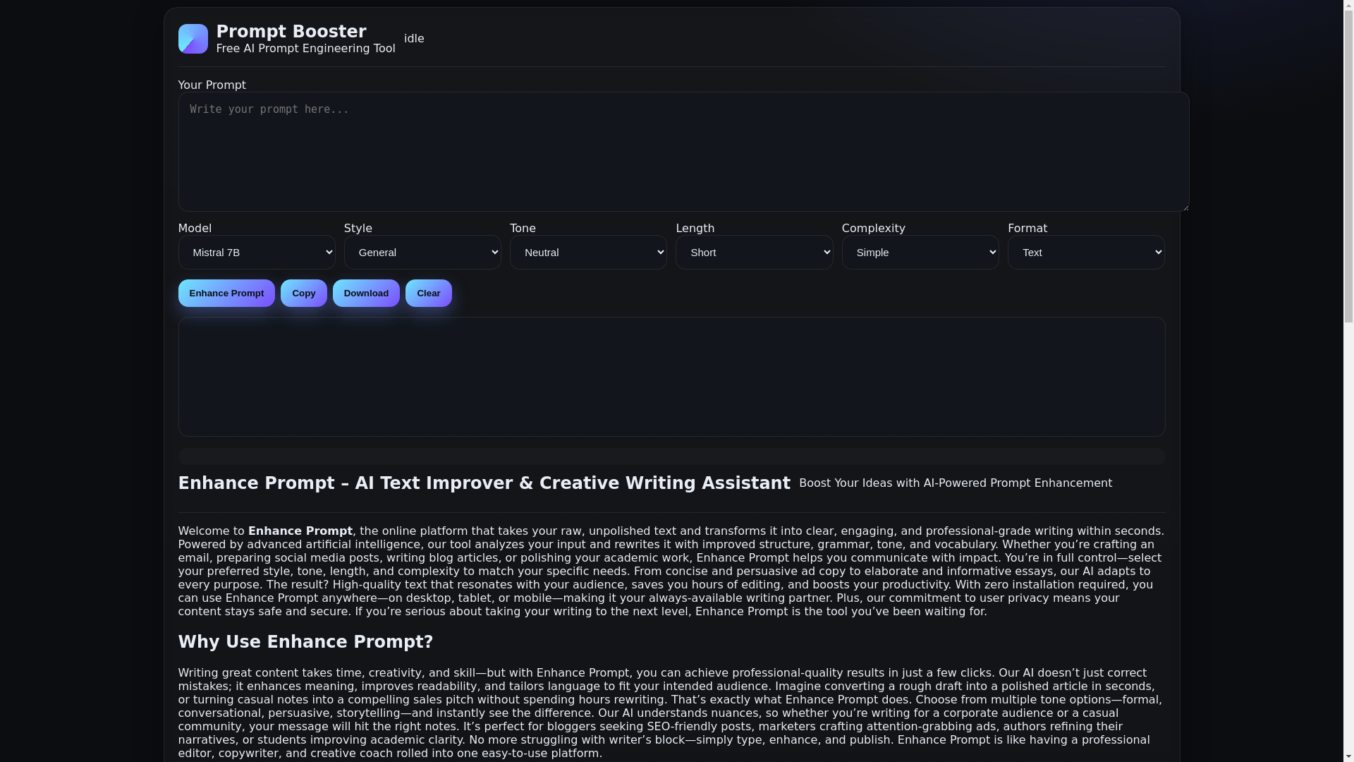 website screenshot of https://enhanceprompts.xyz/