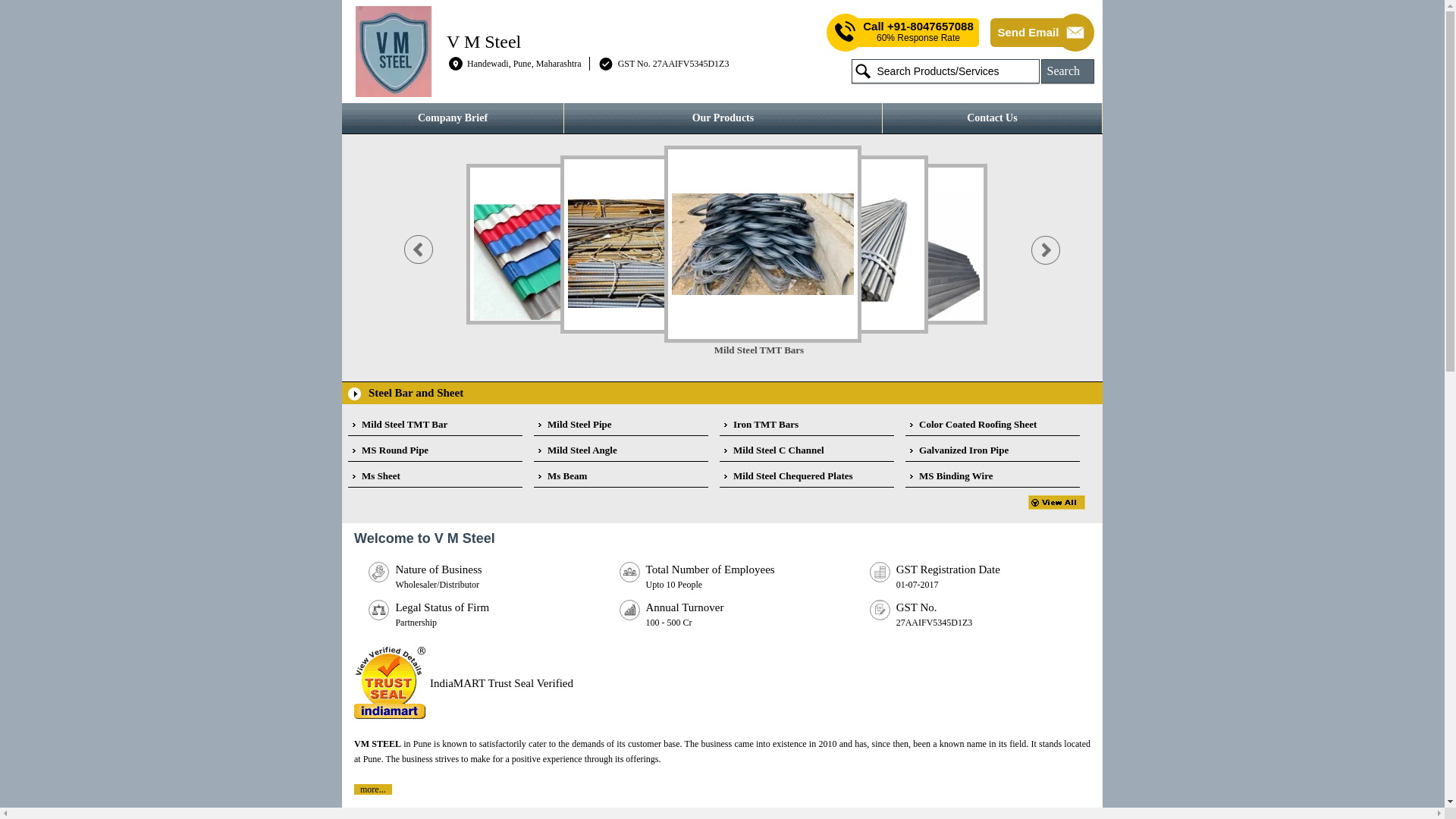 website screenshot of https://vmsteel.co.in/