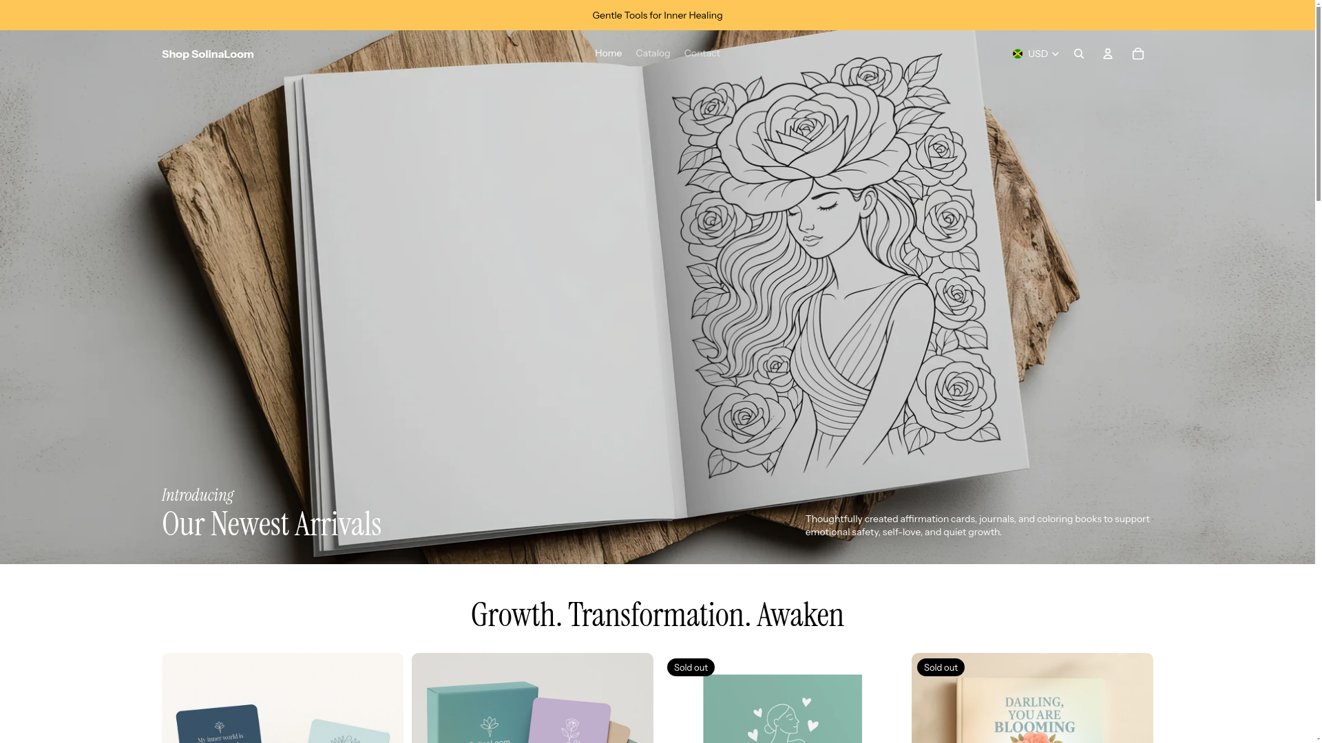 website screenshot of https://shopsolinaloom.com/