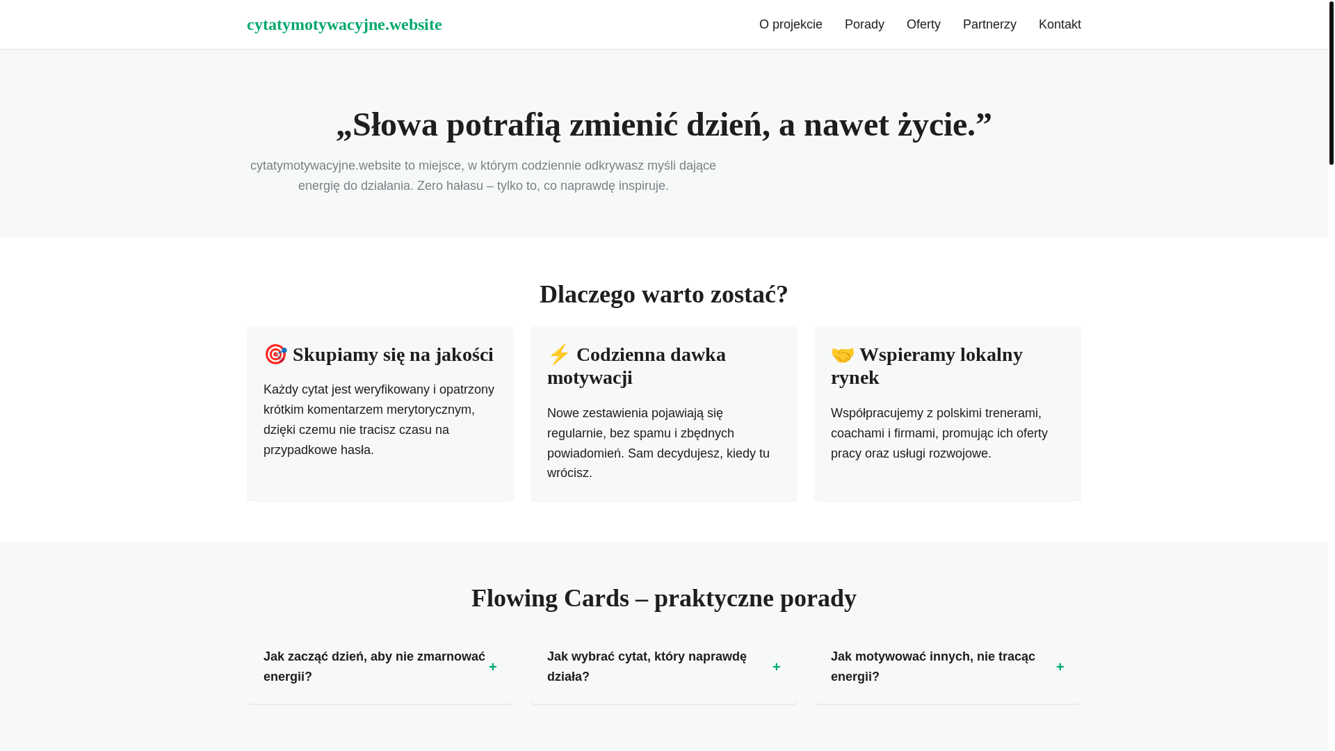 website screenshot of https://cytatymotywacyjne.website/