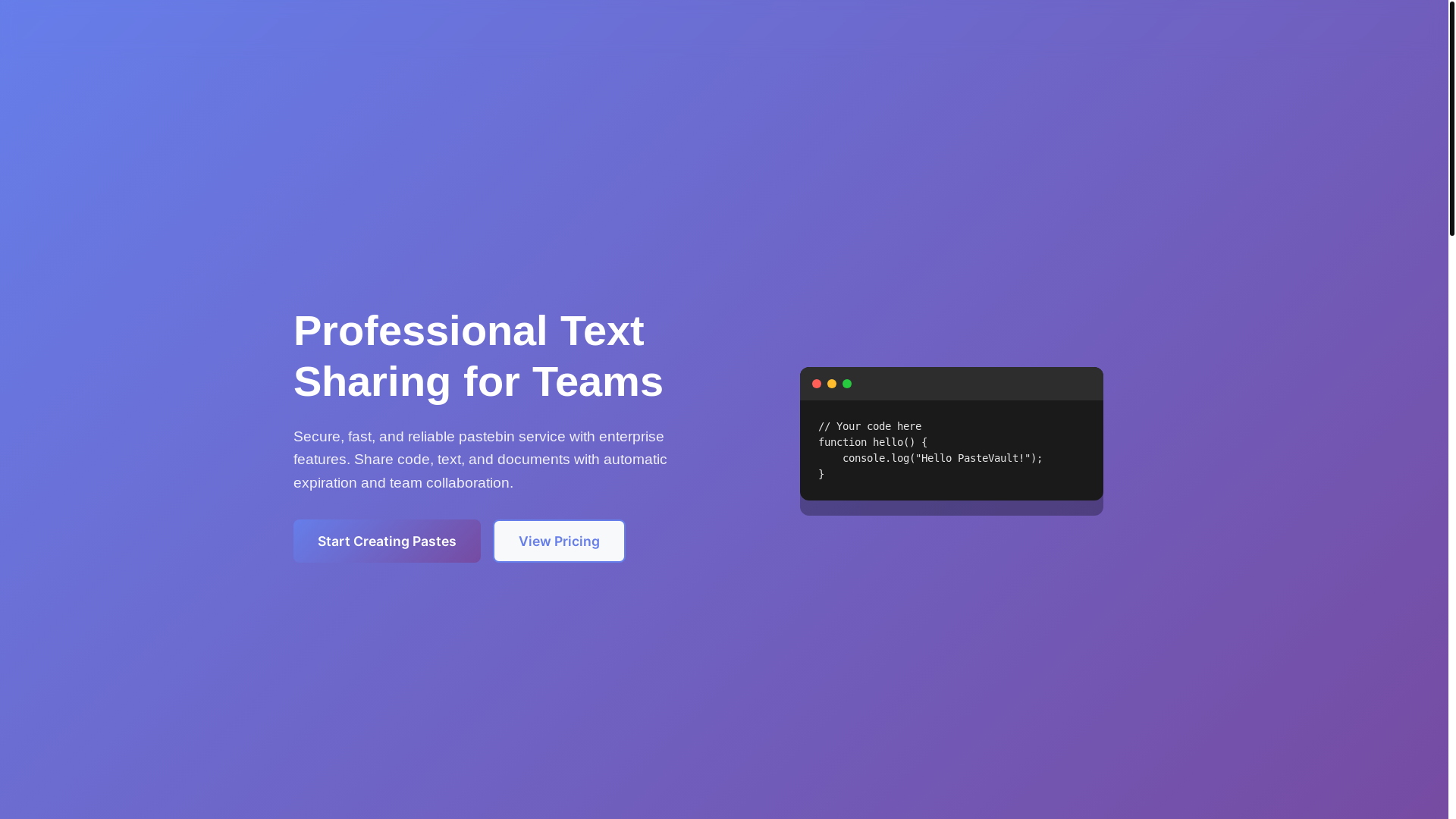 website screenshot of https://pastevault-saas-landing.pages.dev/
