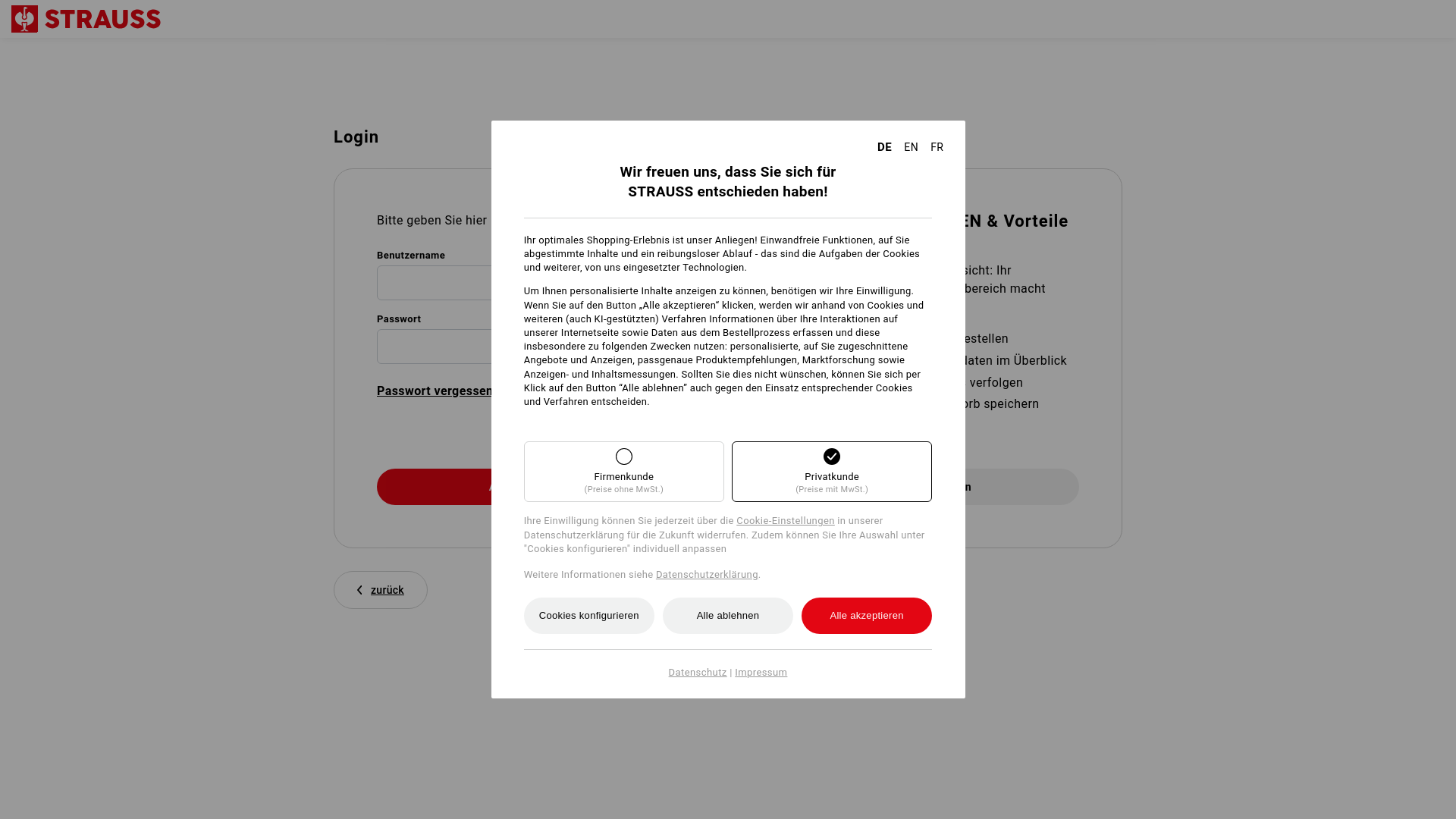 website screenshot of https://www.strauss.com/de/de/Kundenbereich/Meine_Auftraege