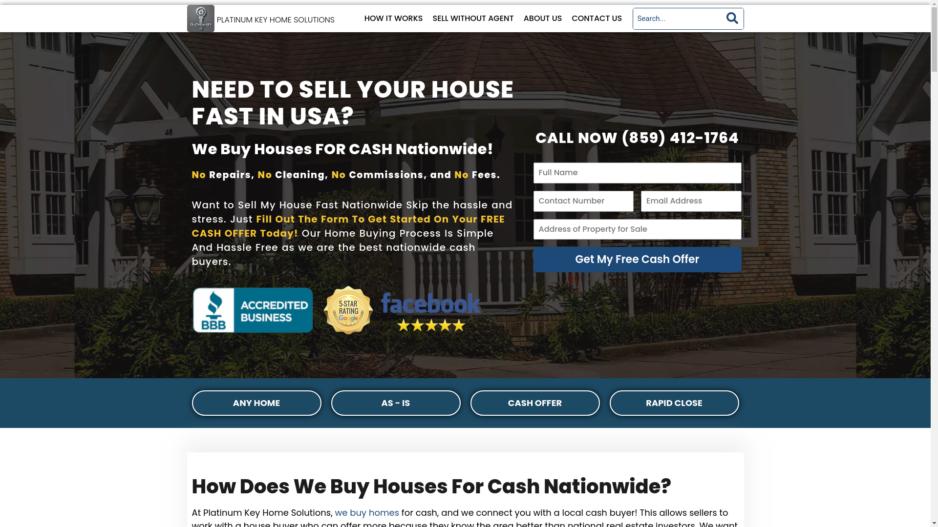 website screenshot of https://platinumkeyhomebuyers.com/