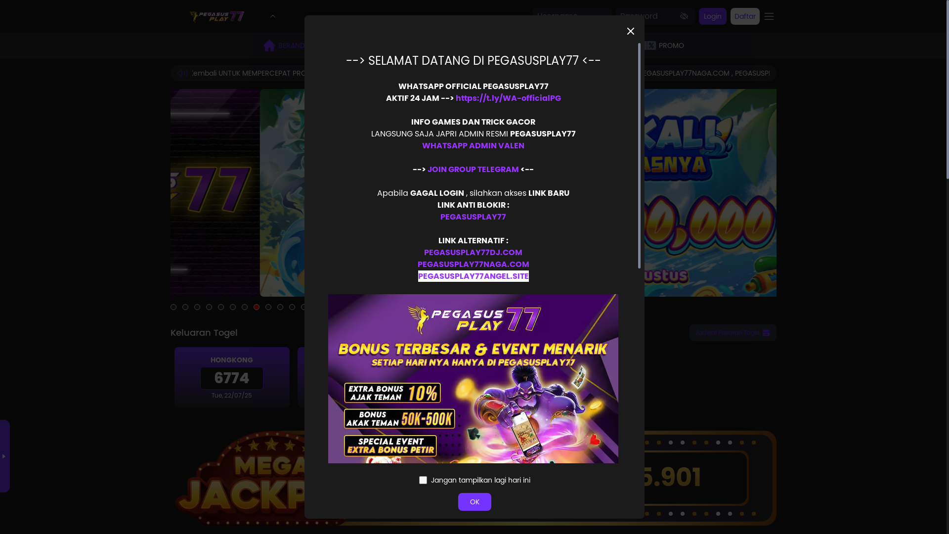 website screenshot of https://pegasusplay77garam.pro/