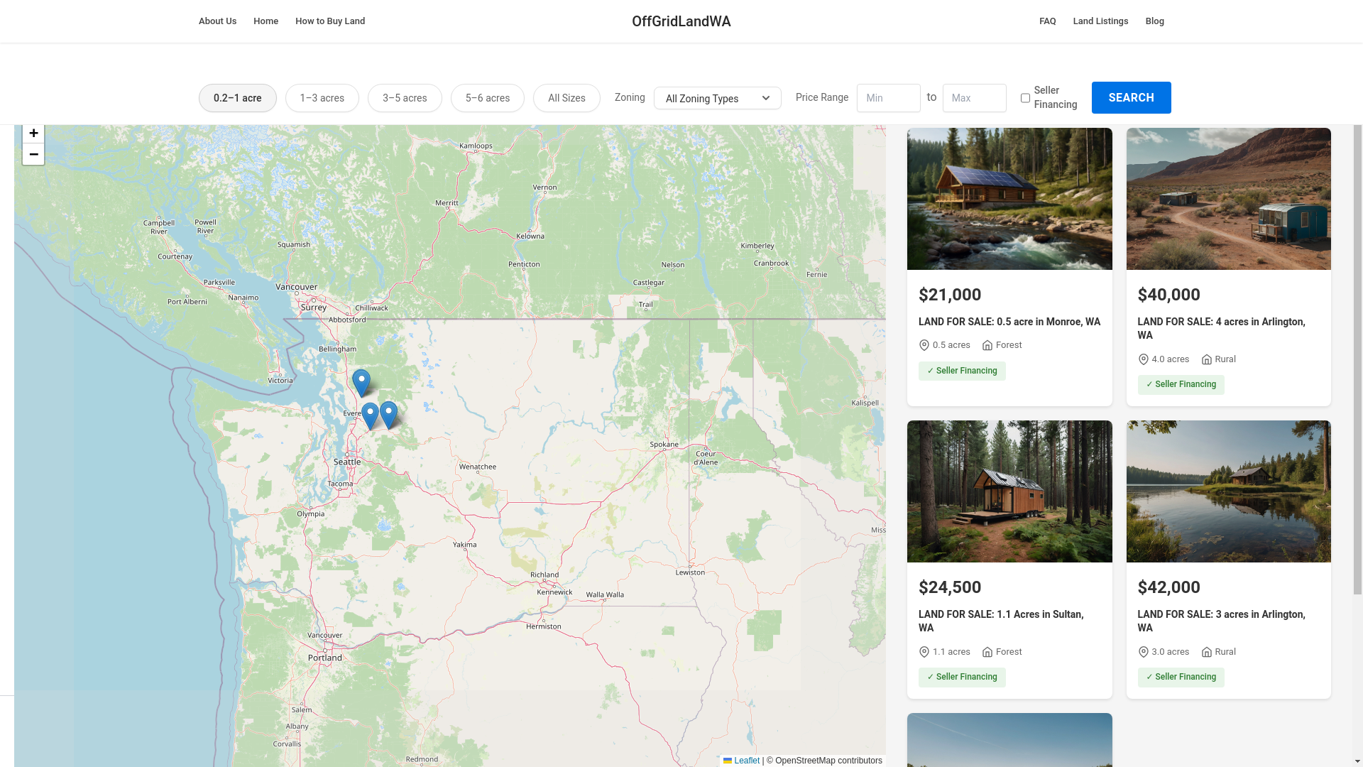 website screenshot of https://offgridlandus.com/