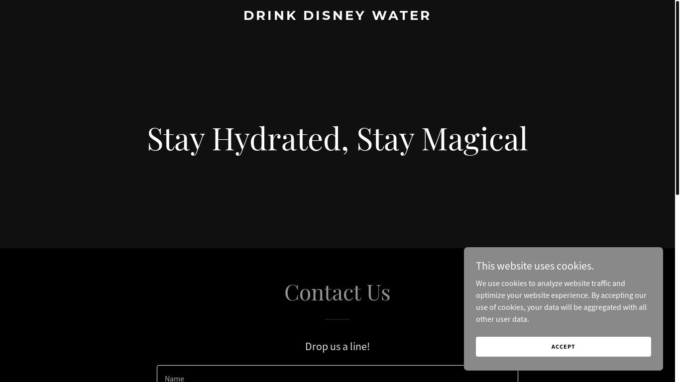 website screenshot of https://drinkdisneywater.com/