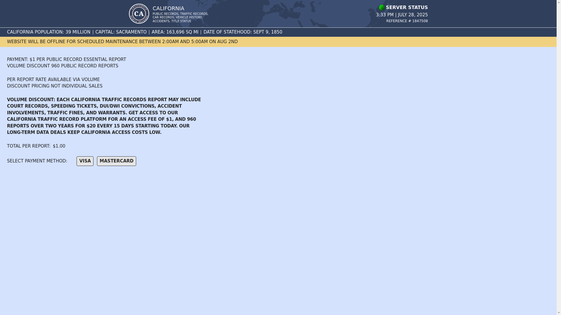 website screenshot of https://www.publicrecords.info/traffic/payment
