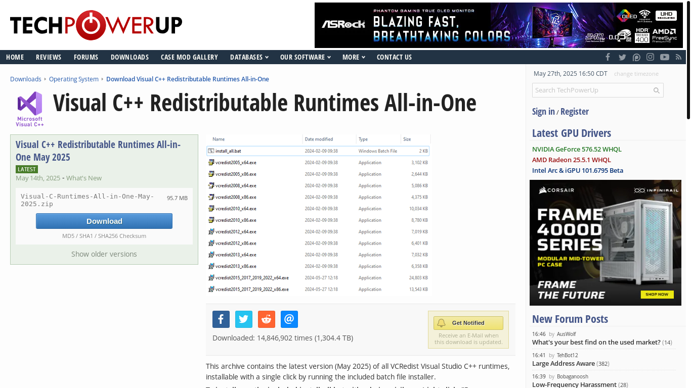 website screenshot of https://www.techpowerup.com/download/visual-c-redistributable-runtime-package-all-in-one/