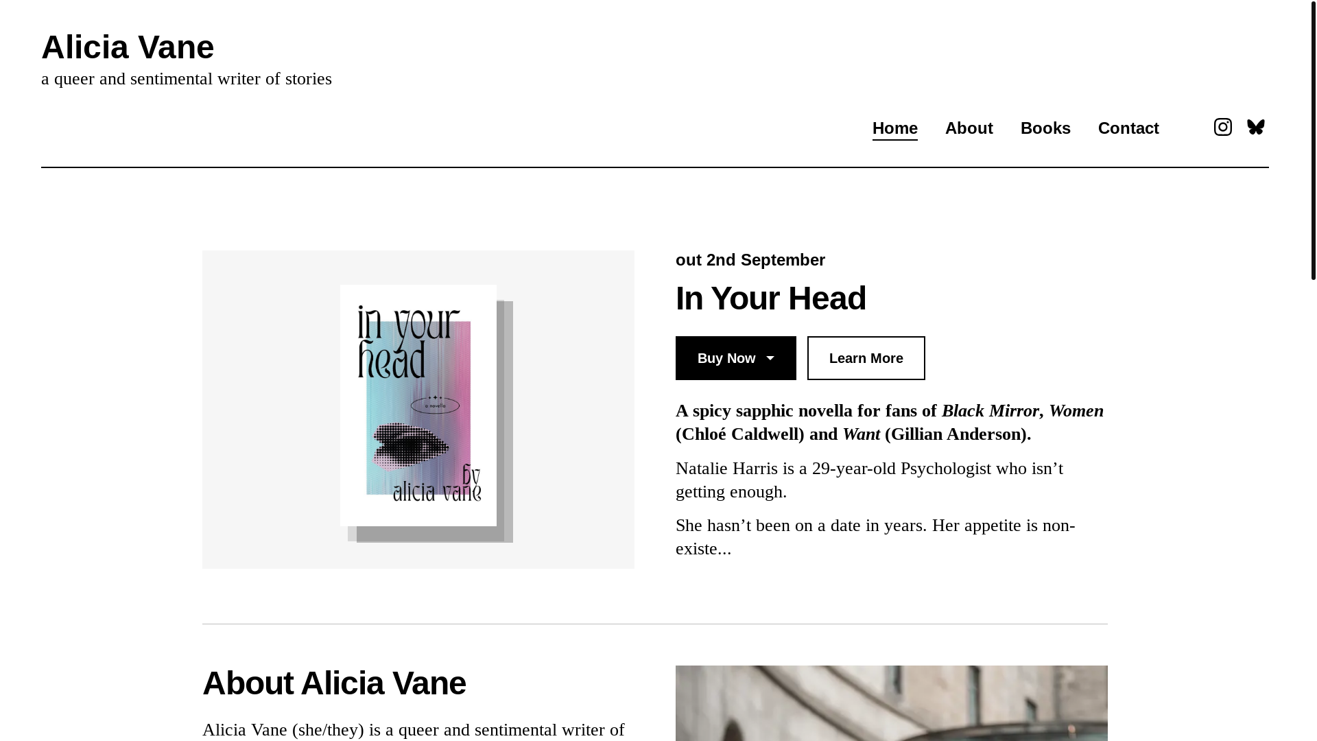 website screenshot of https://aliciavane.com/