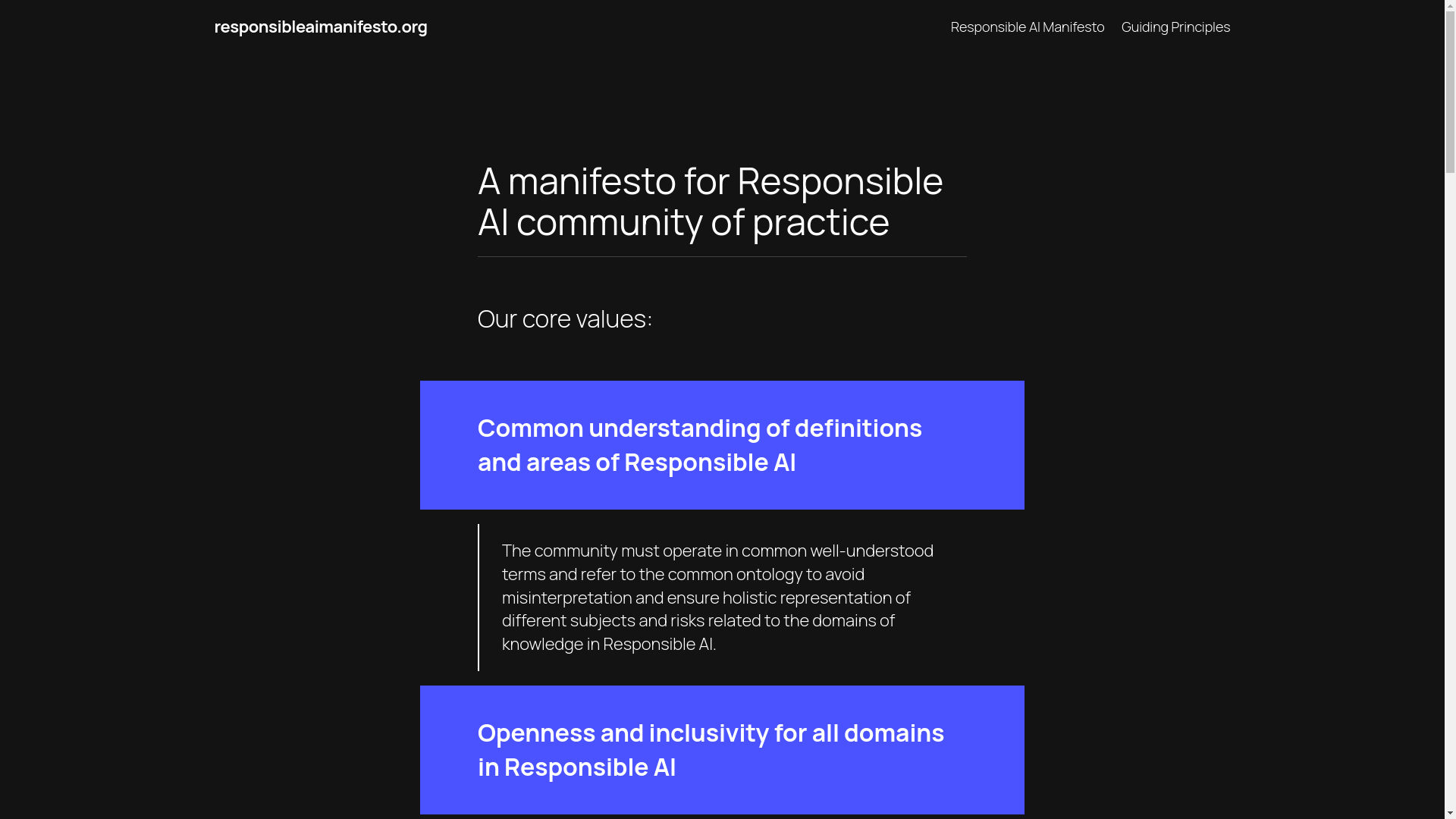 website screenshot of https://responsibleaimanifesto.org/