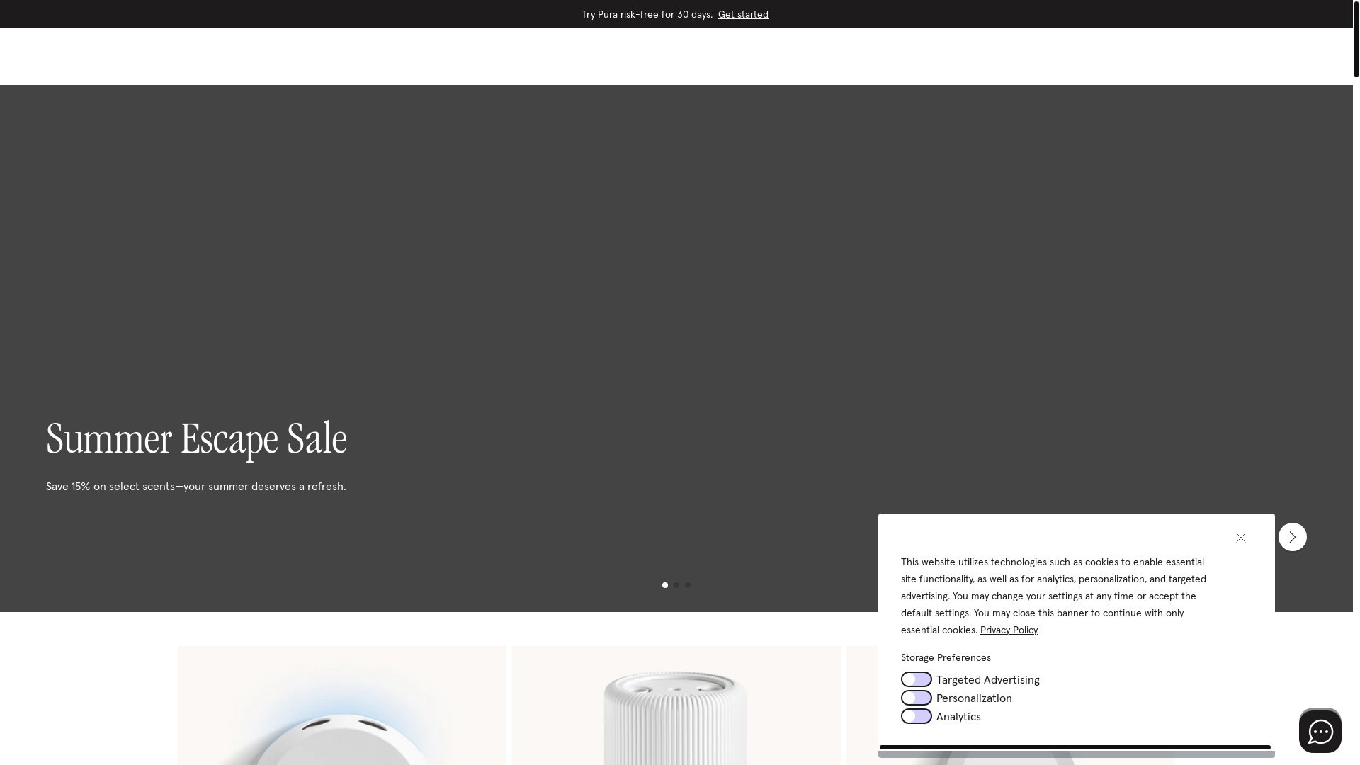 website screenshot of https://purascenttwo.com/
