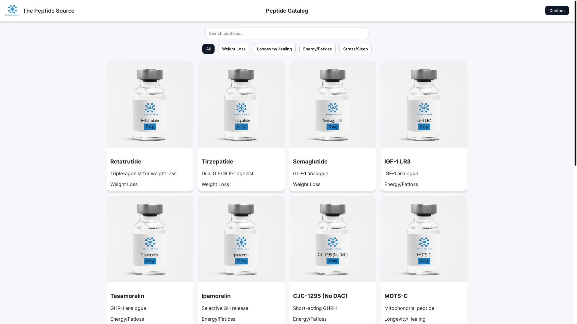 website screenshot of https://thepeptidesource.store/
