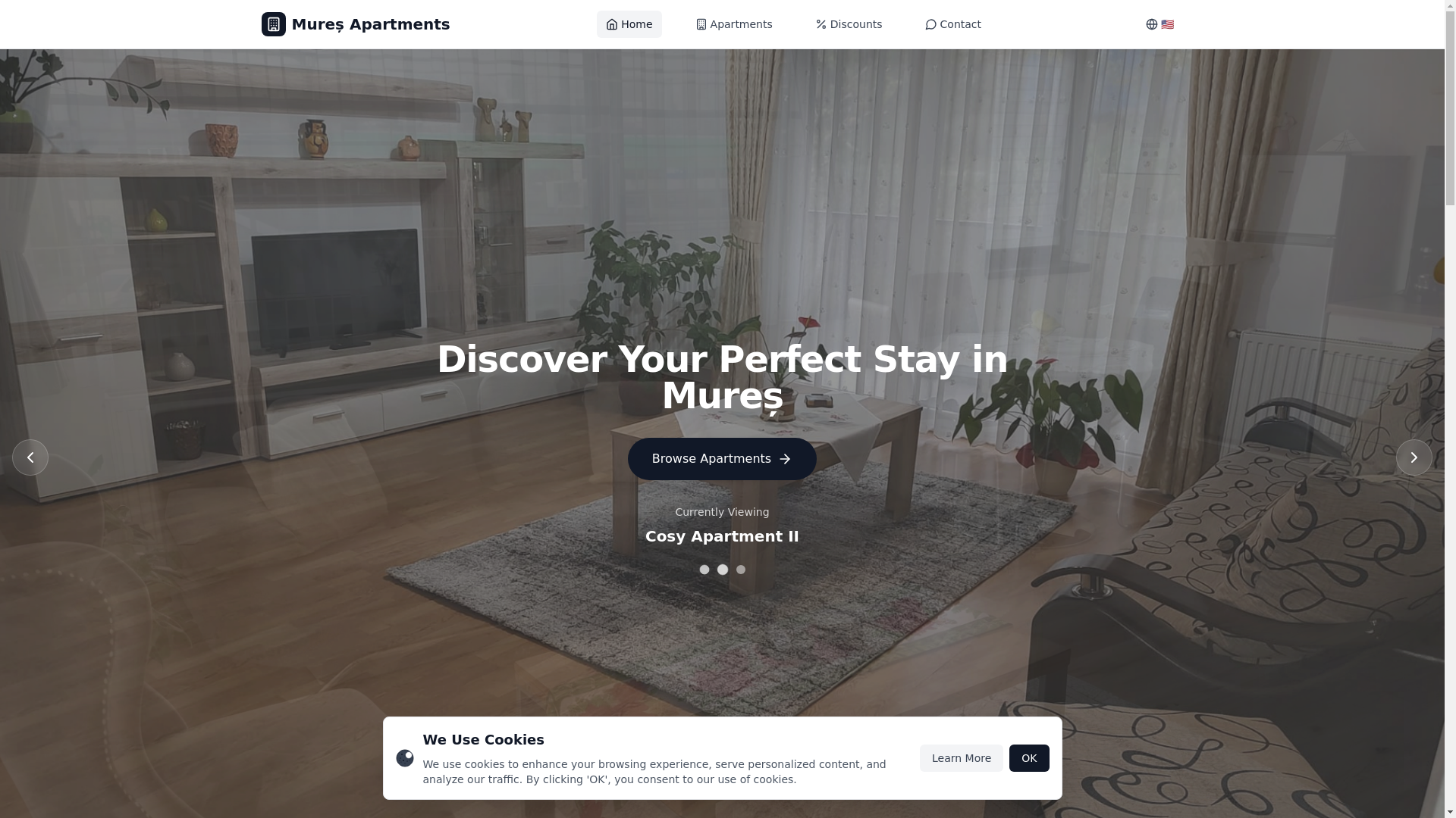 website screenshot of https://muresapartments.com/