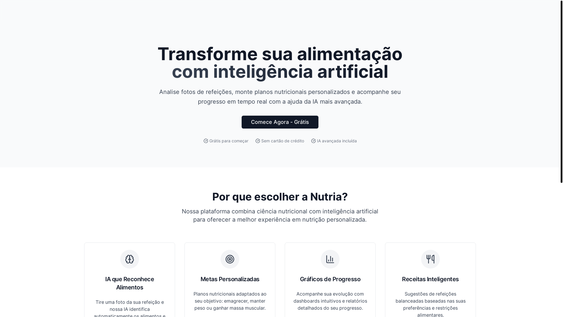 website screenshot of https://nutriaapp.com.br/