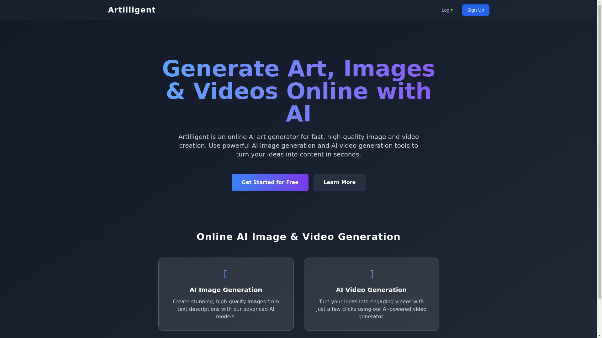 website screenshot of https://artilligent.cloud/