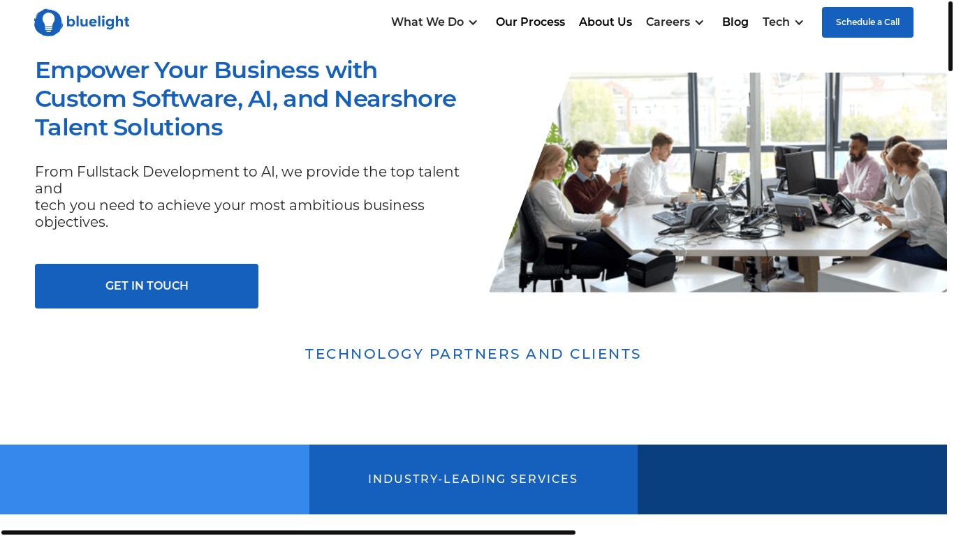 website screenshot of https://gobluelight-nearshore.co/