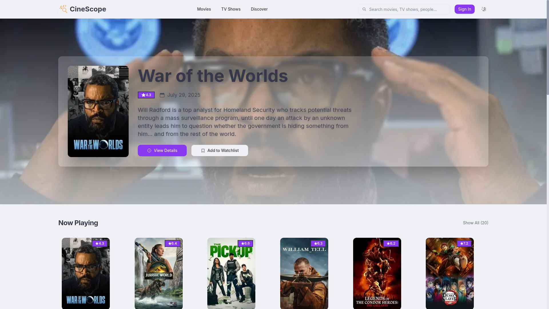 website screenshot of https://filmfatale.app/