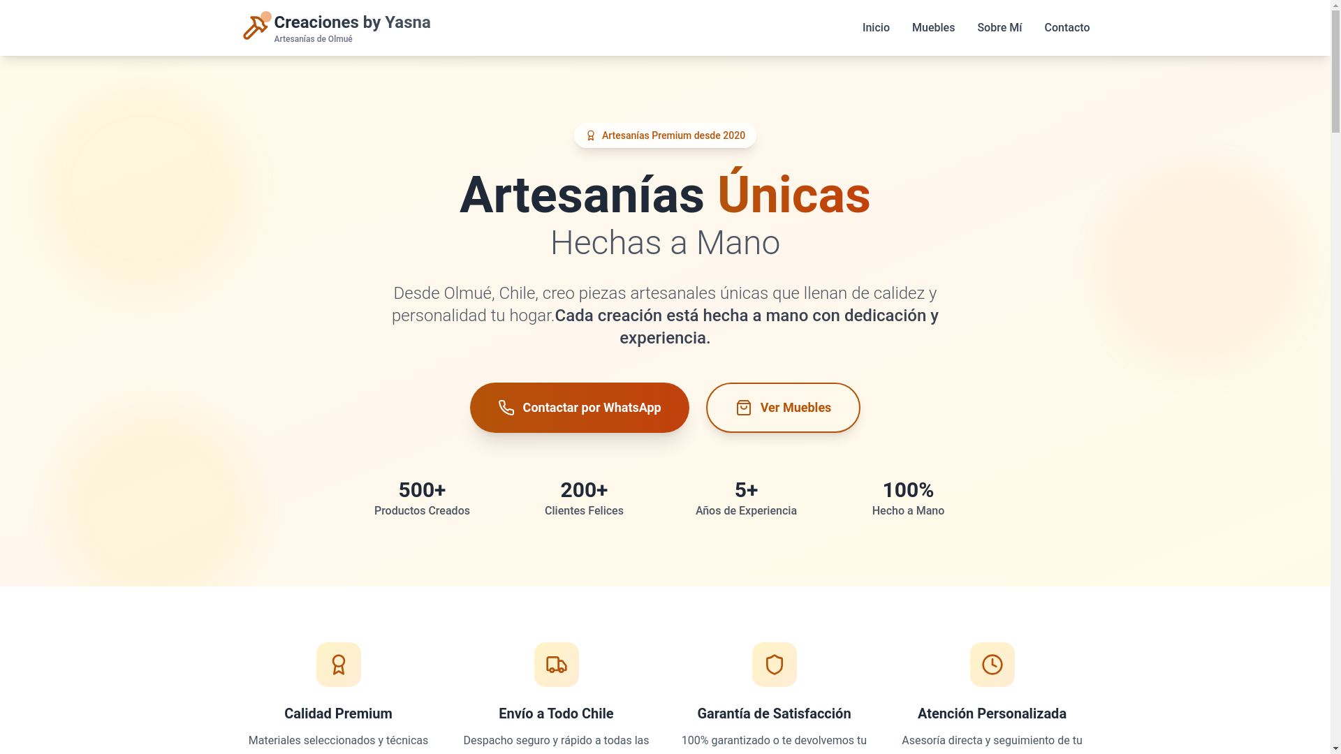 website screenshot of https://creacionesyasna.com/