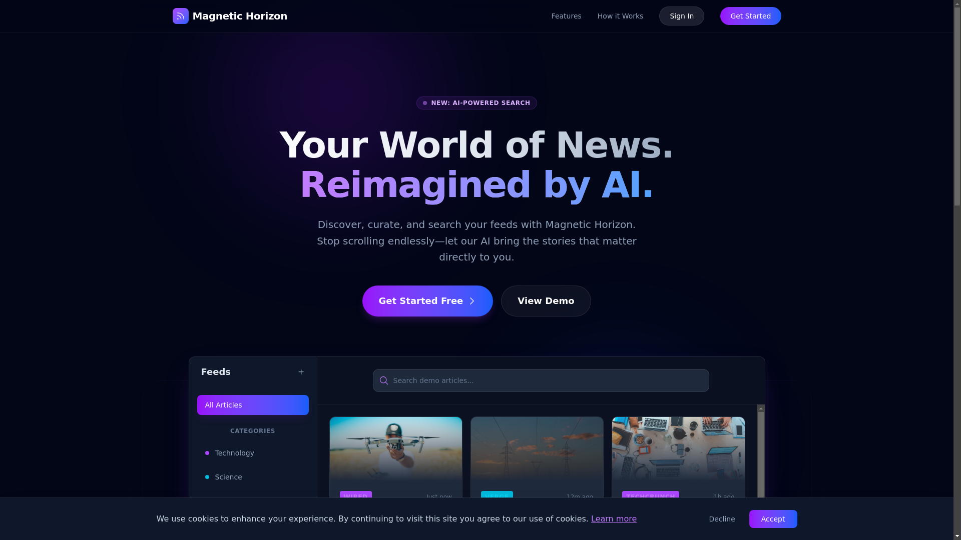 website screenshot of https://magnetichorizon.se/